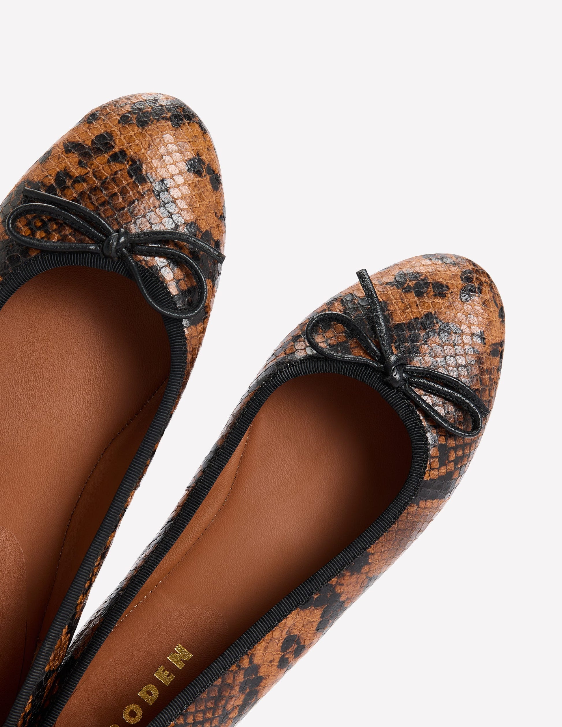 Patti Round Toe Ballet Flats-Tan Snake Print-4
