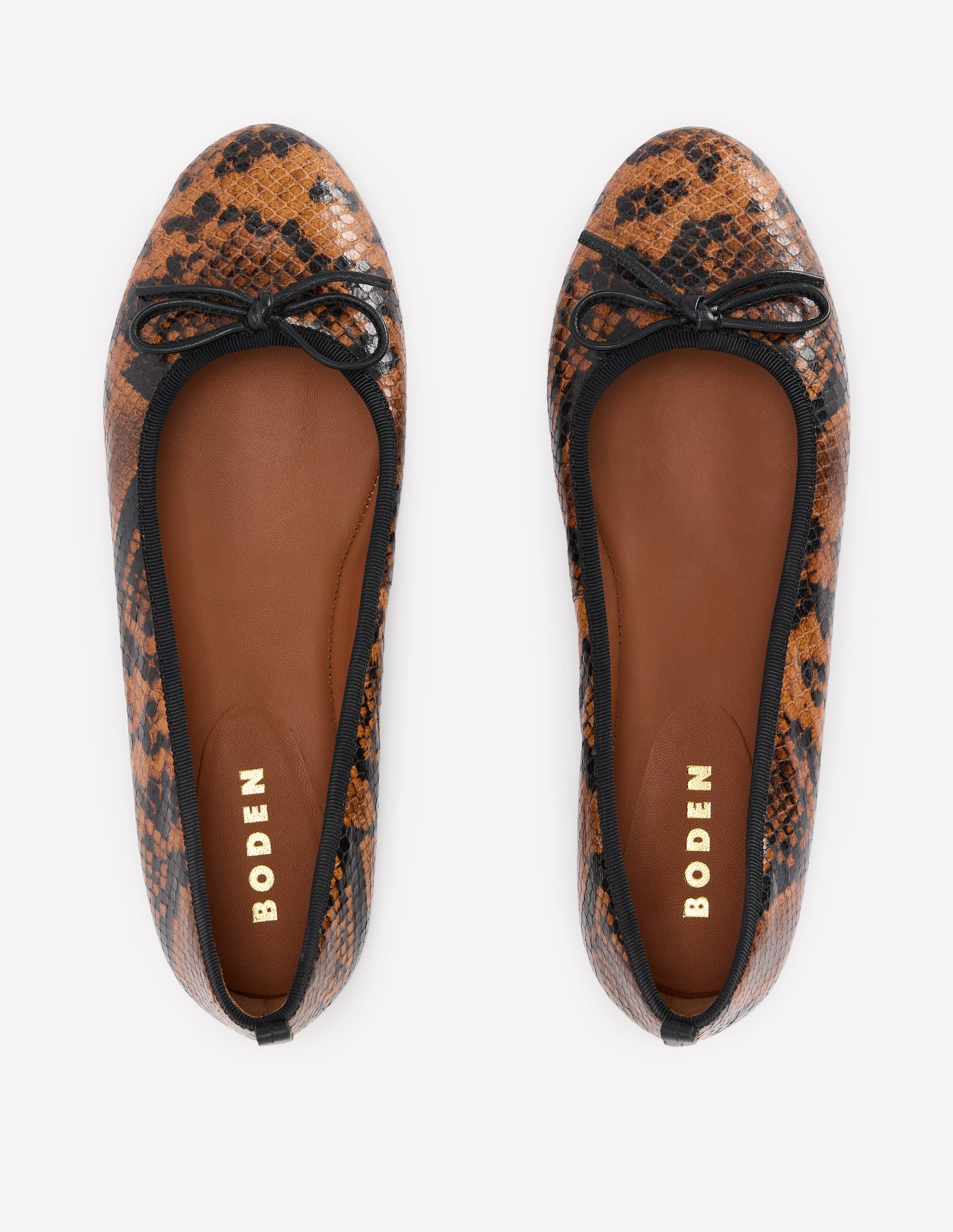 Patti Round Toe Ballet Flats-Tan Snake Print - Image 5