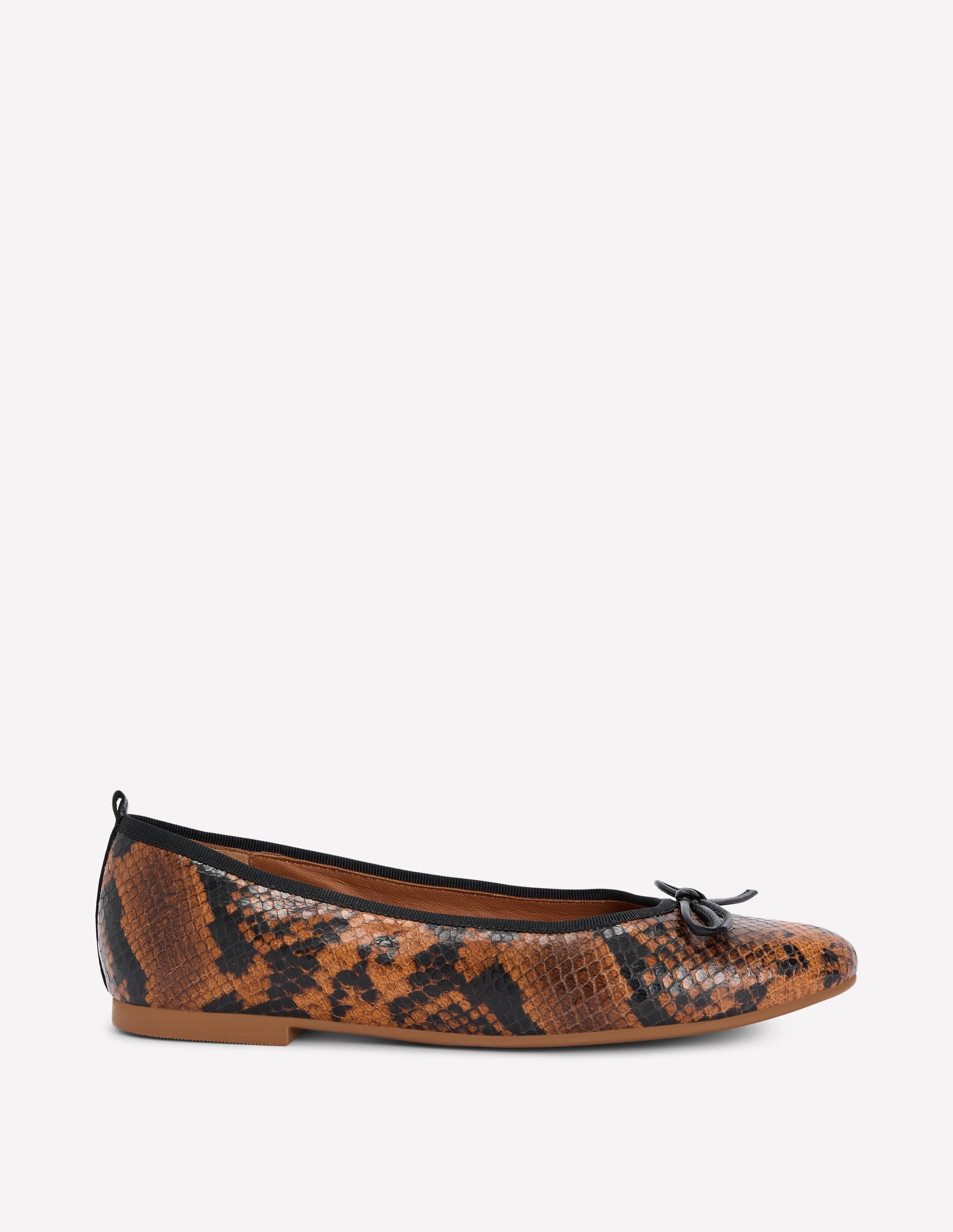 Patti Round Toe Ballet Flats-Tan Snake Print - Image 1