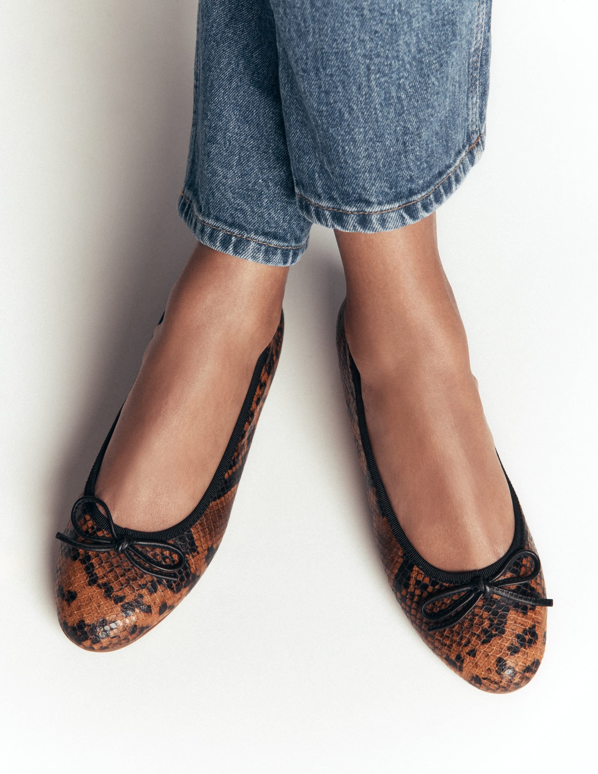 Patti Round Toe Ballet Flats-Tan Snake Print - Image 2