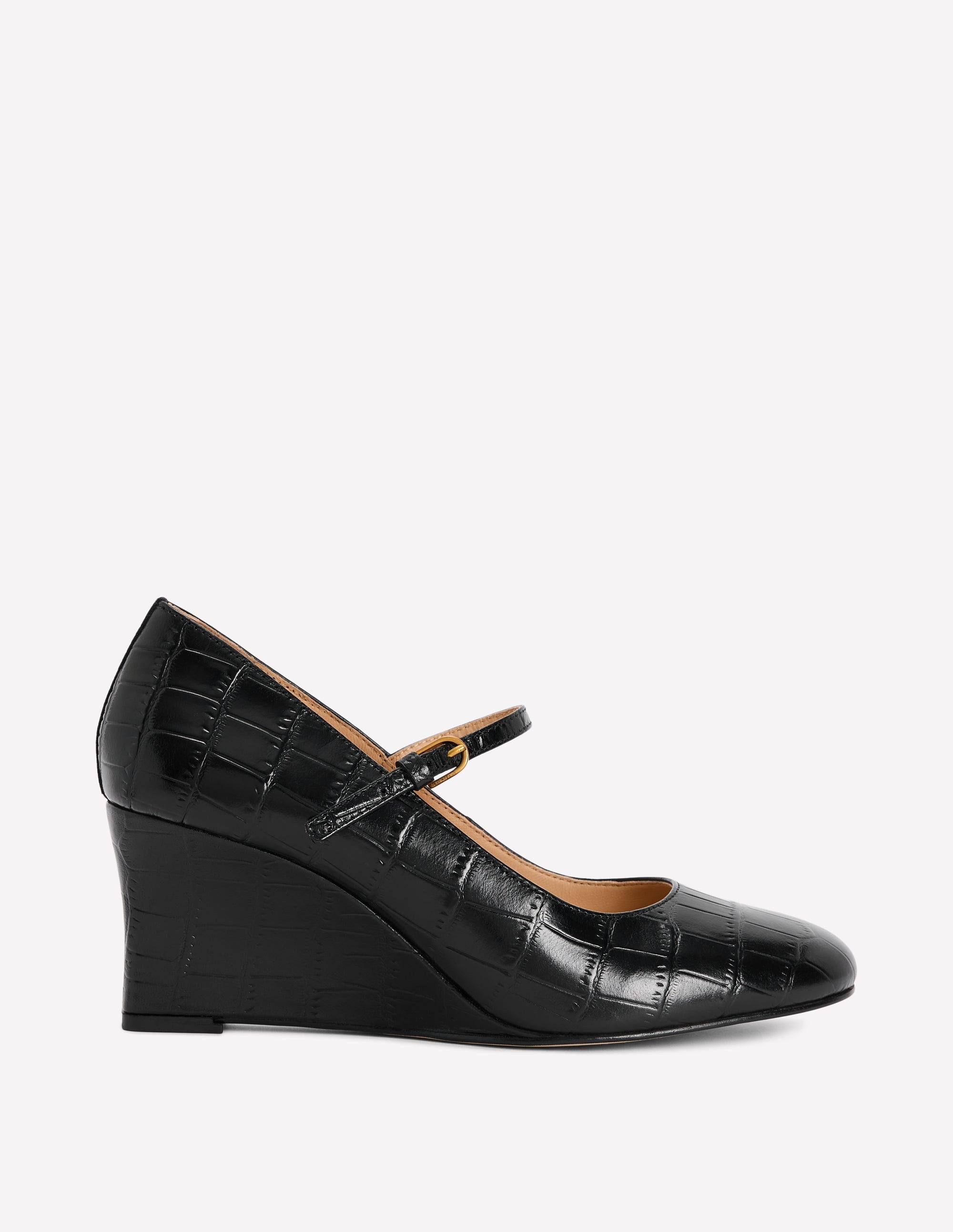Wedge Mary Janes-Black Croc Embossed - Image 1