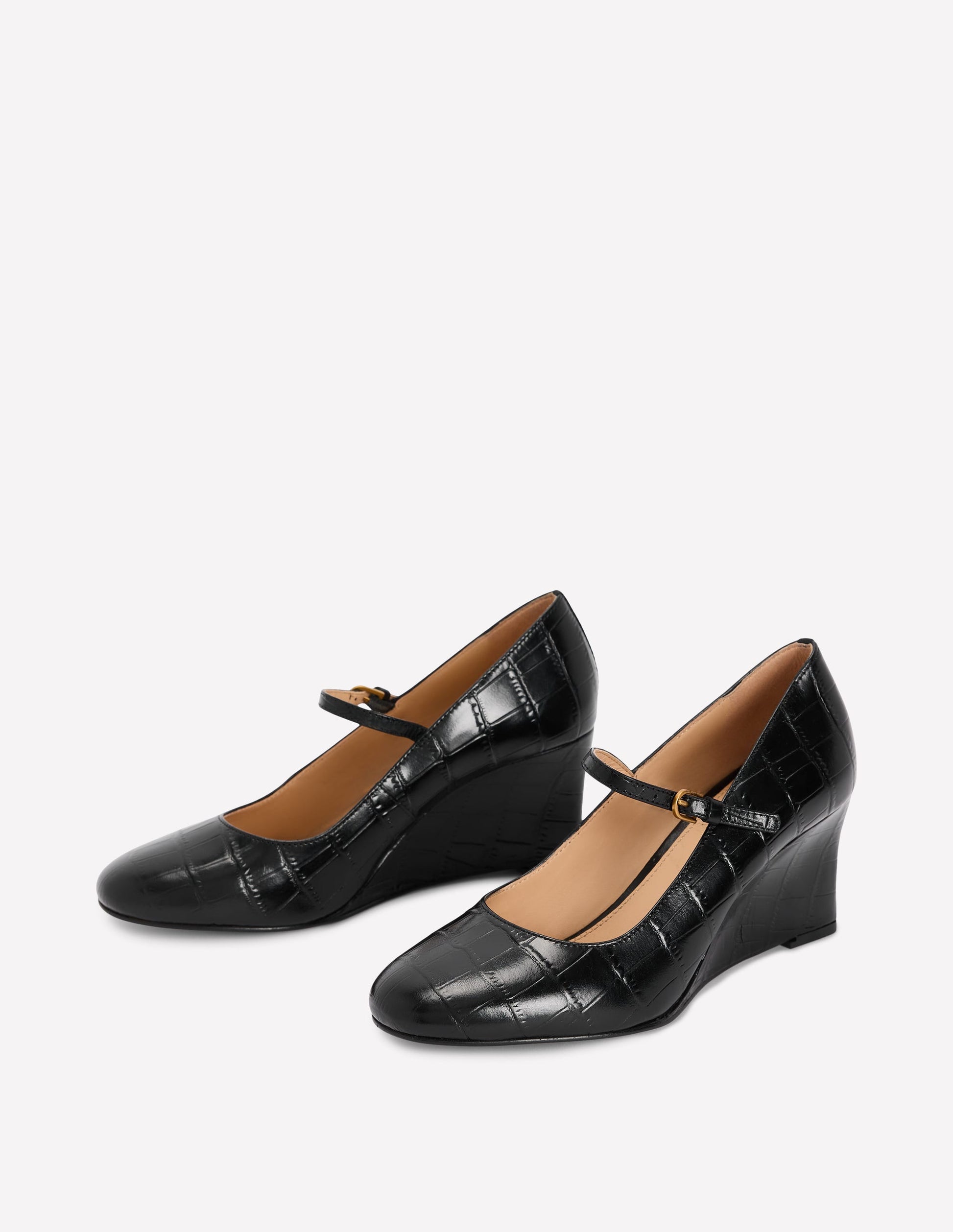 Wedge Mary Janes-Black Croc Embossed-4