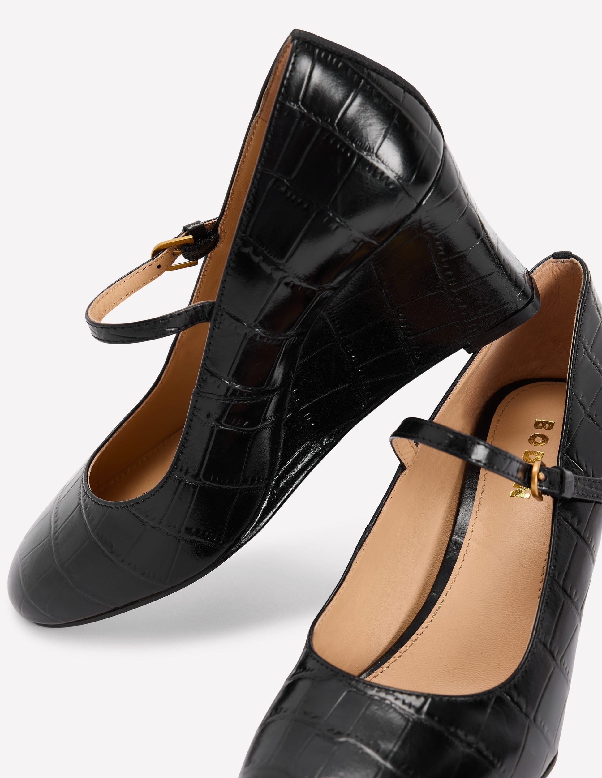 Wedge Mary Janes-Black Croc Embossed-5