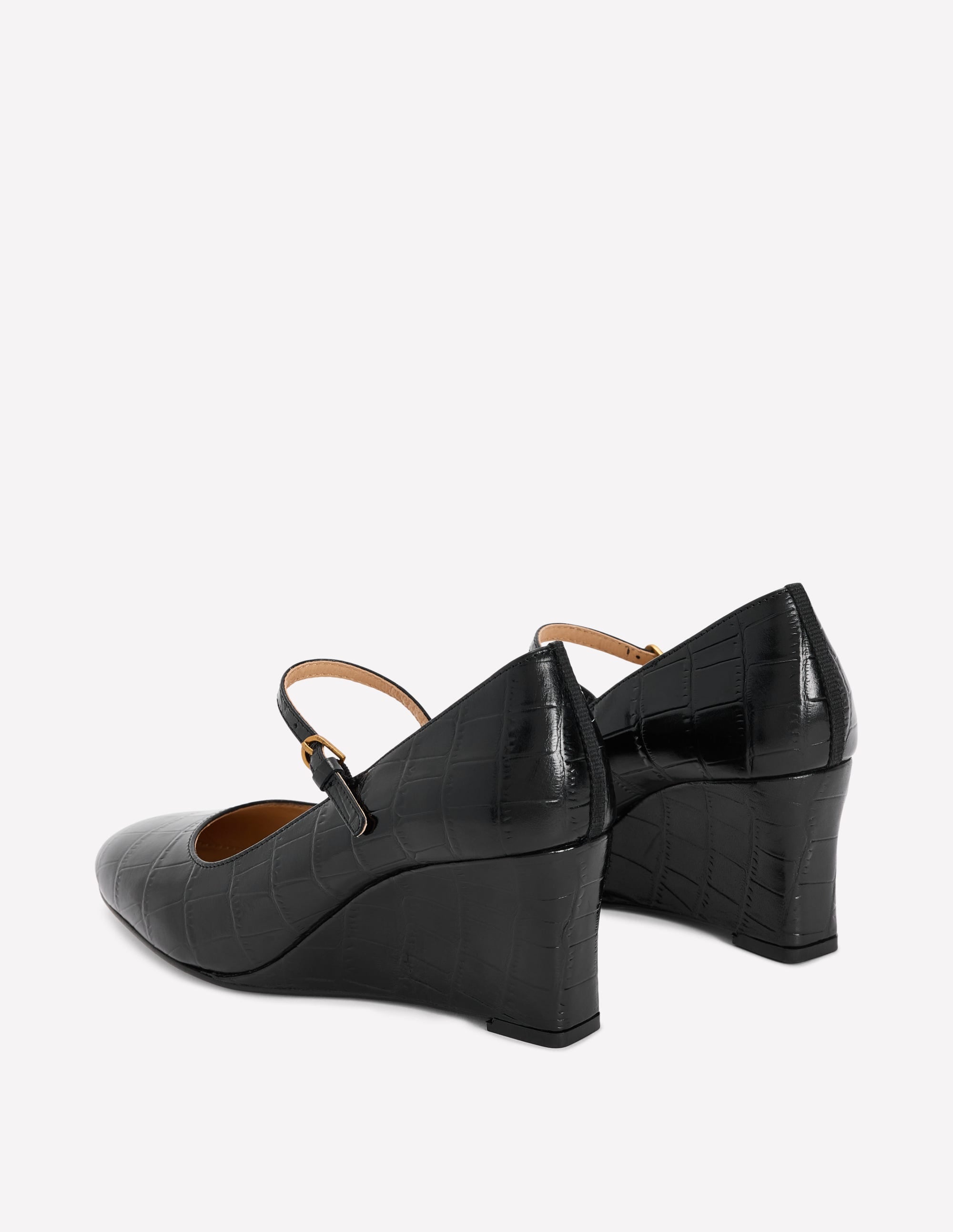 Wedge Mary Janes-Black Croc Embossed - Image 6