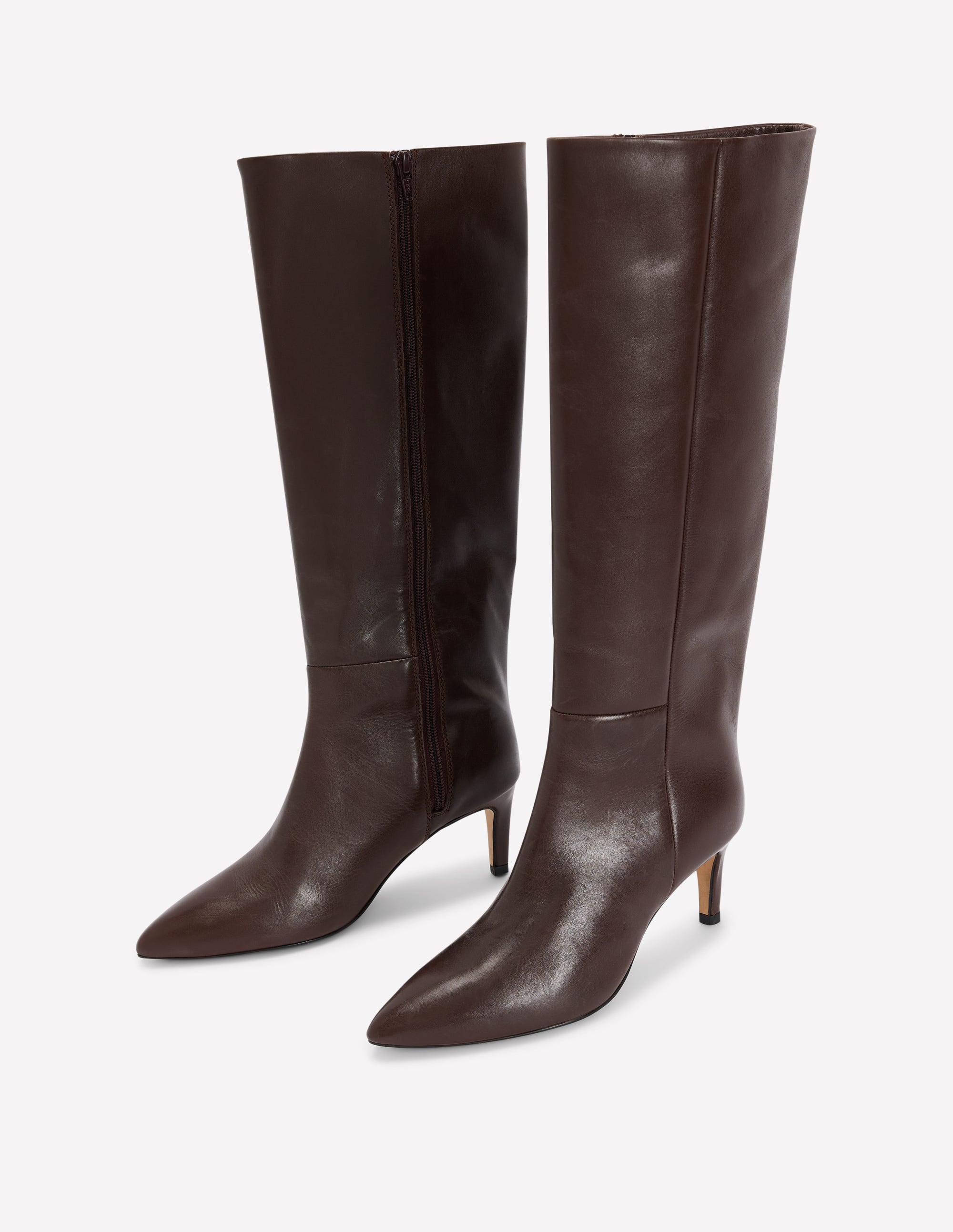 Straight Leg Heeled Boots-Chocolate - Image 3