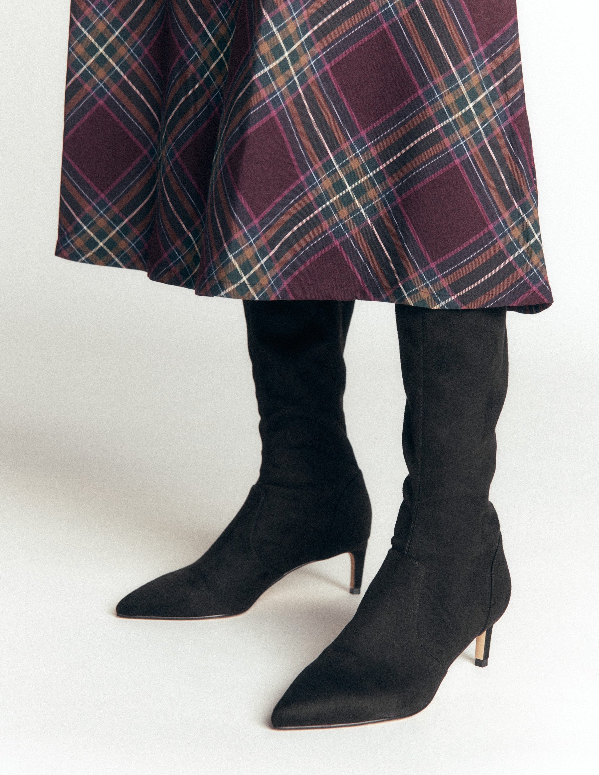 Stretch Kitten Heel Boots-Black-2