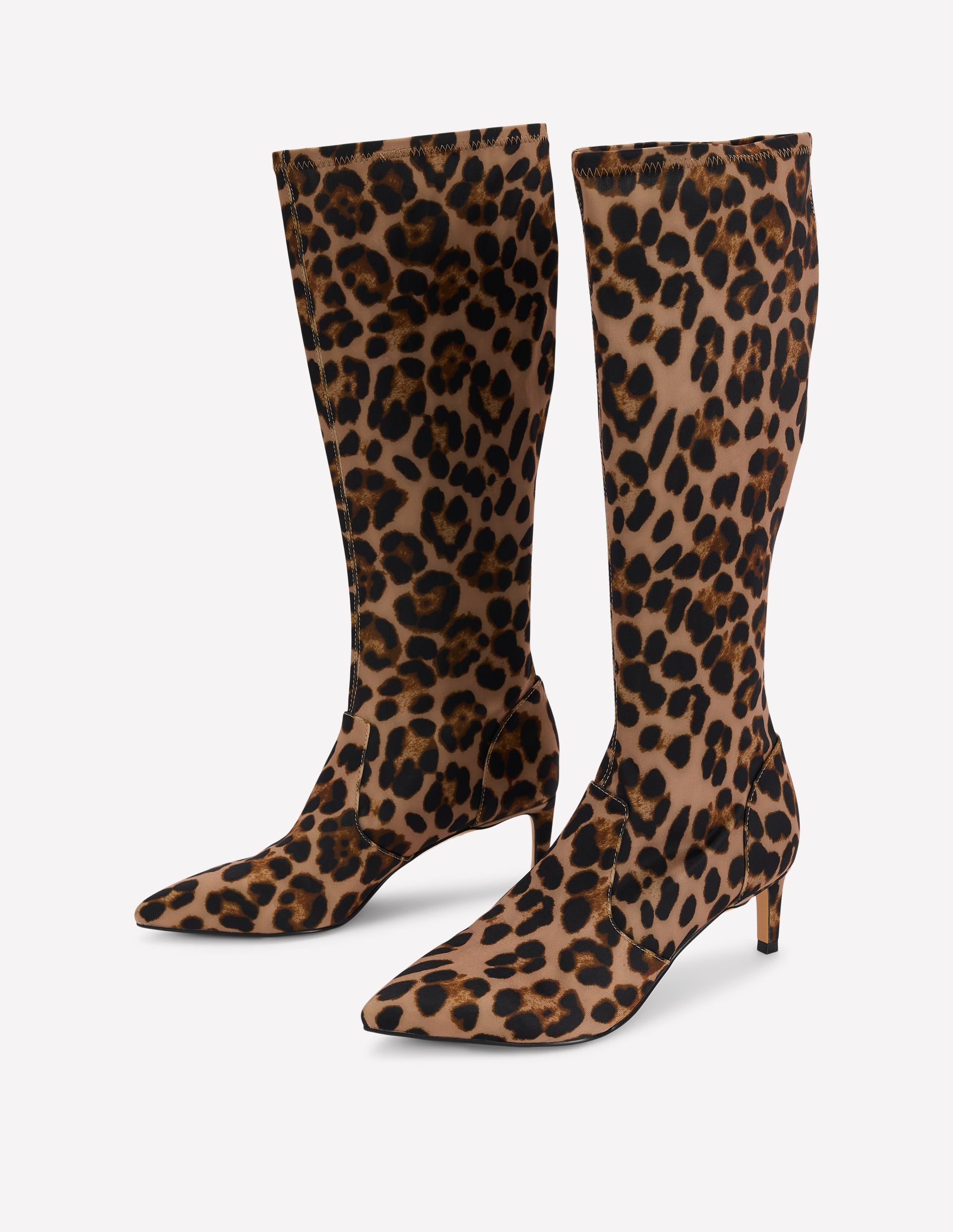Stretch Kitten Heel Boots-Leopard Print - Image 3