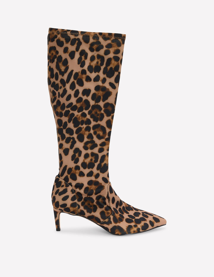 Stretch Kitten Heel Boots-Leopard Print