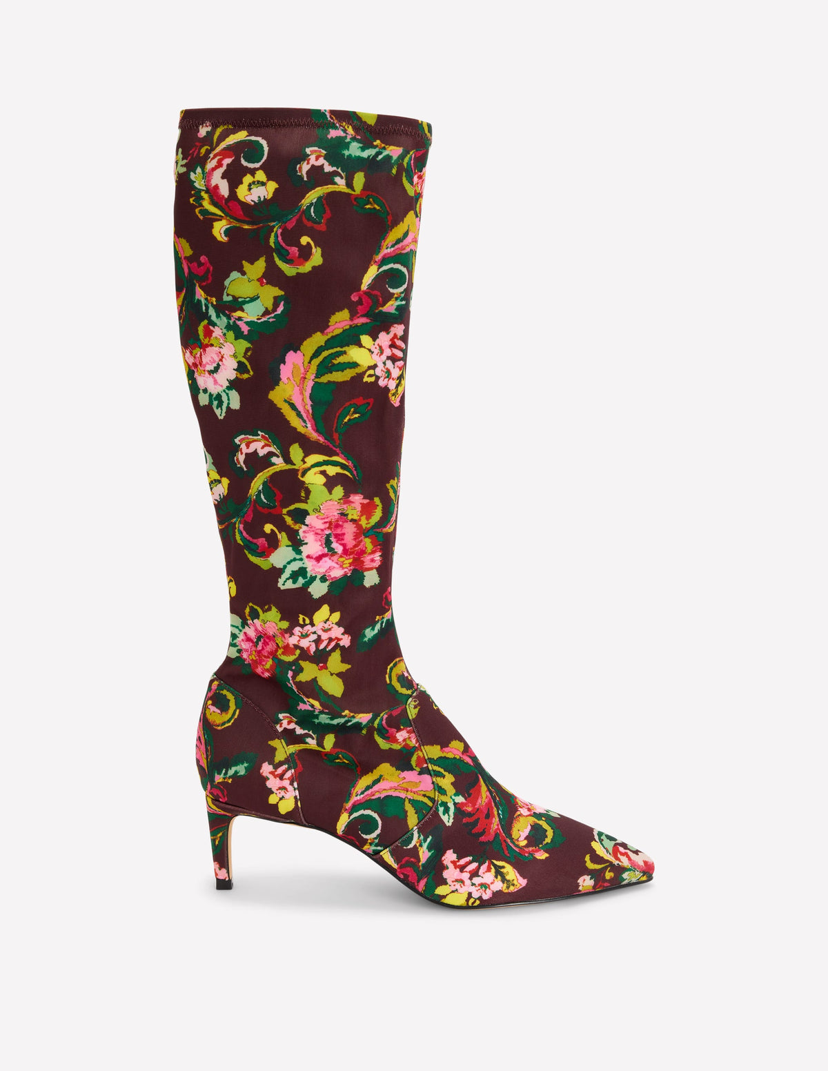 Stretch Kitten Heel Boots-Floral Print - Image 1