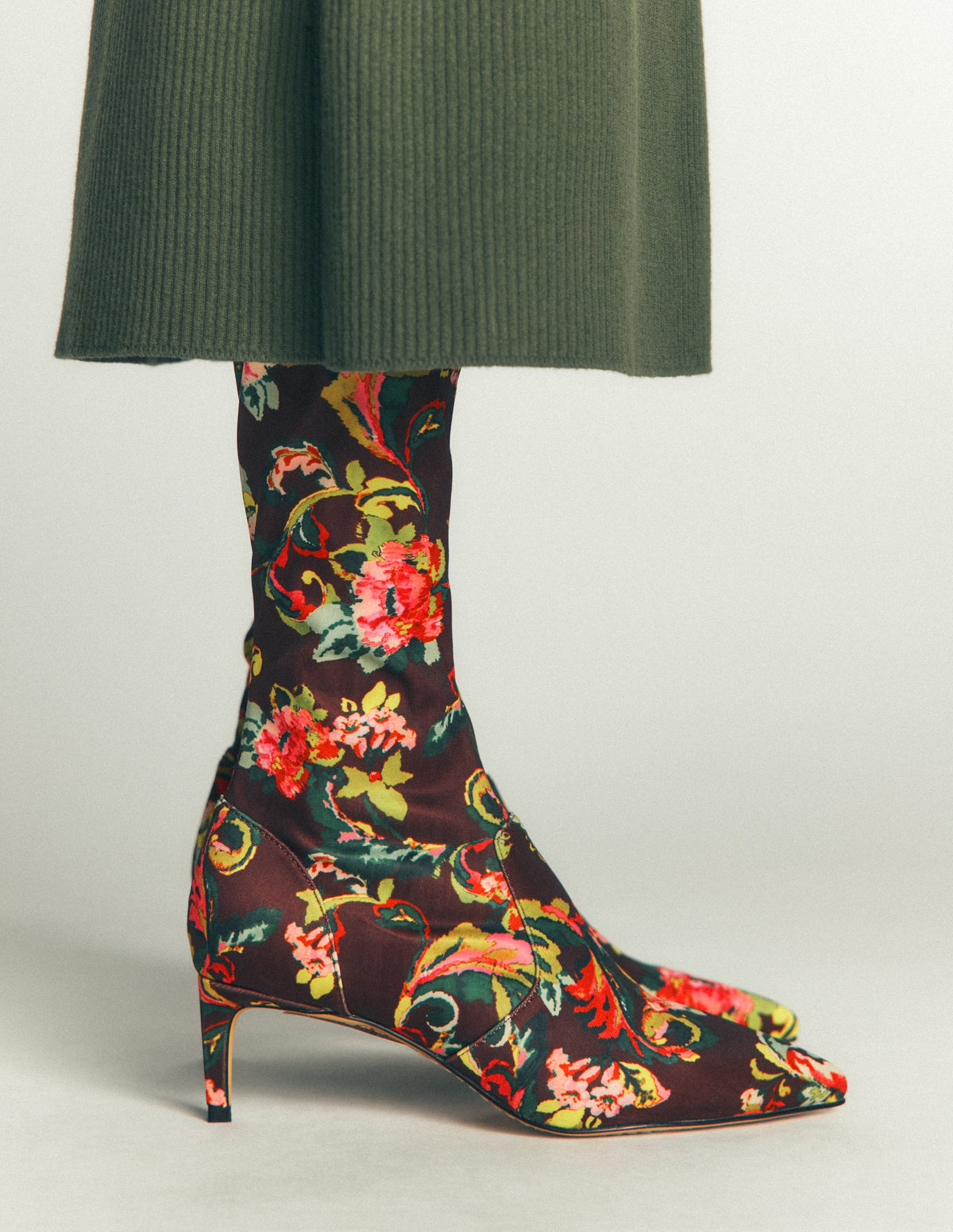 Stretch Kitten Heel Boots-Floral Print - Image 3