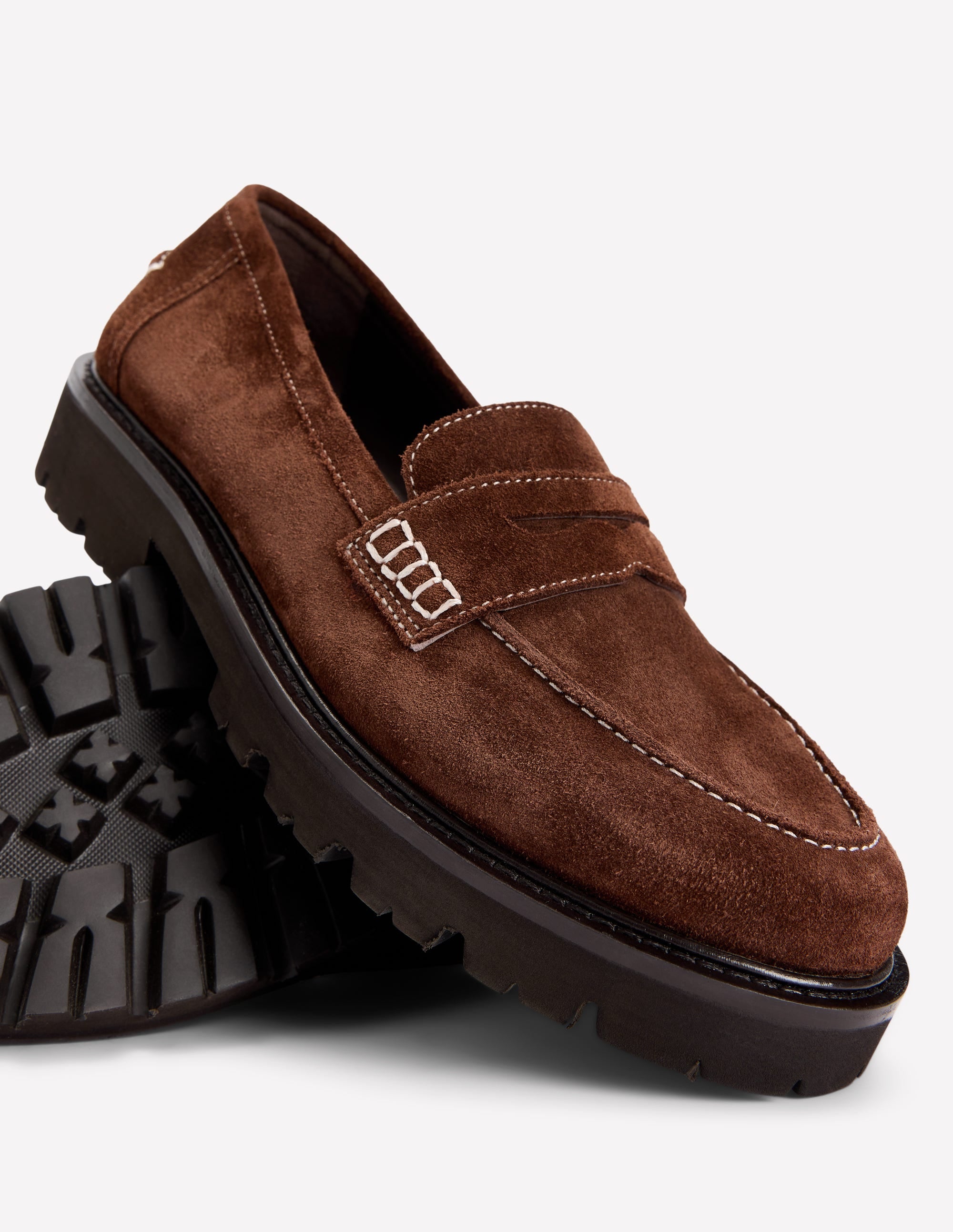 Chunky Cleated Sole Loafers-Chocolate Suede - Image 4