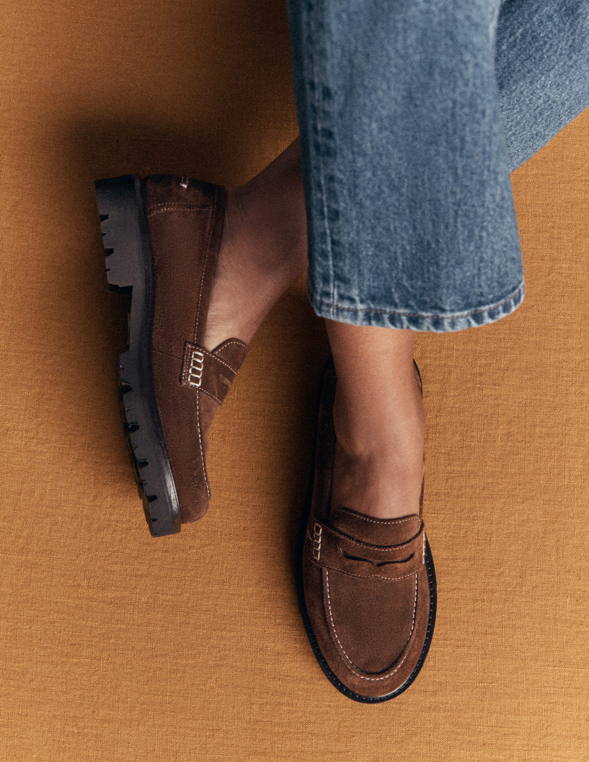 Chunky Cleated Sole Loafers-Chocolate Suede-2