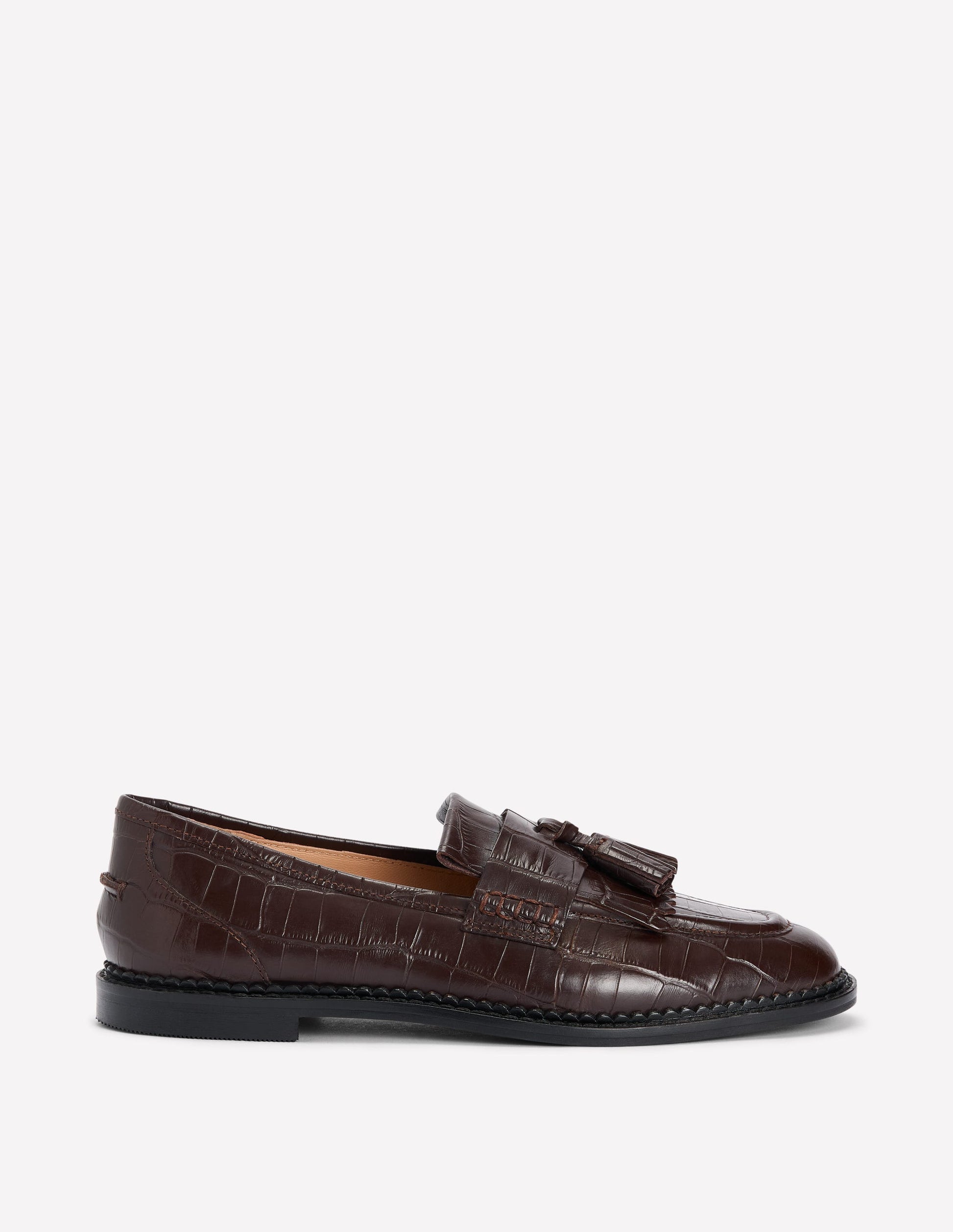 Nya Ghillie Flat Loafers-Chocolate Croc Embossed-1