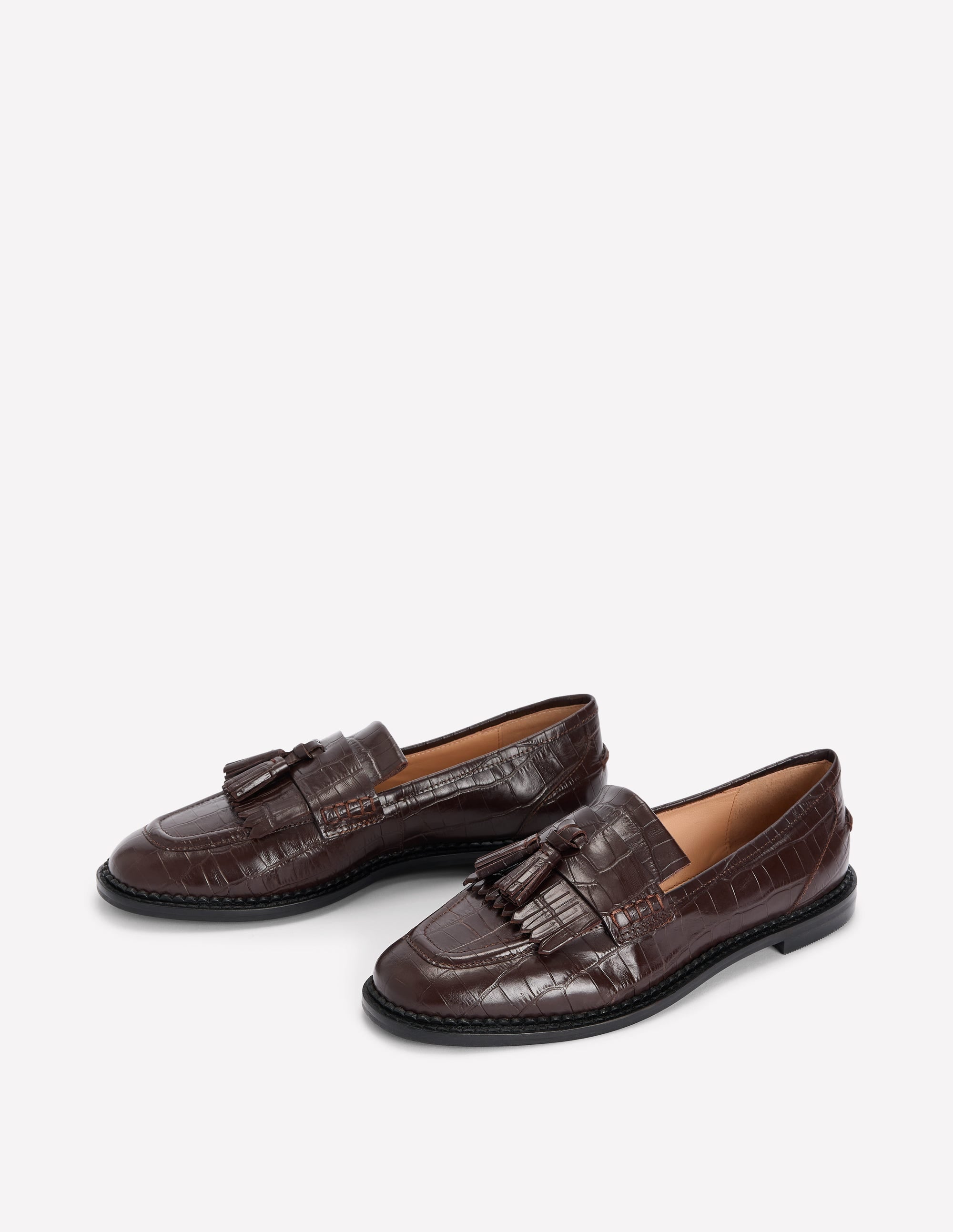 Nya Ghillie Flat Loafers - Chocolate Croc Embossed | Boden USA