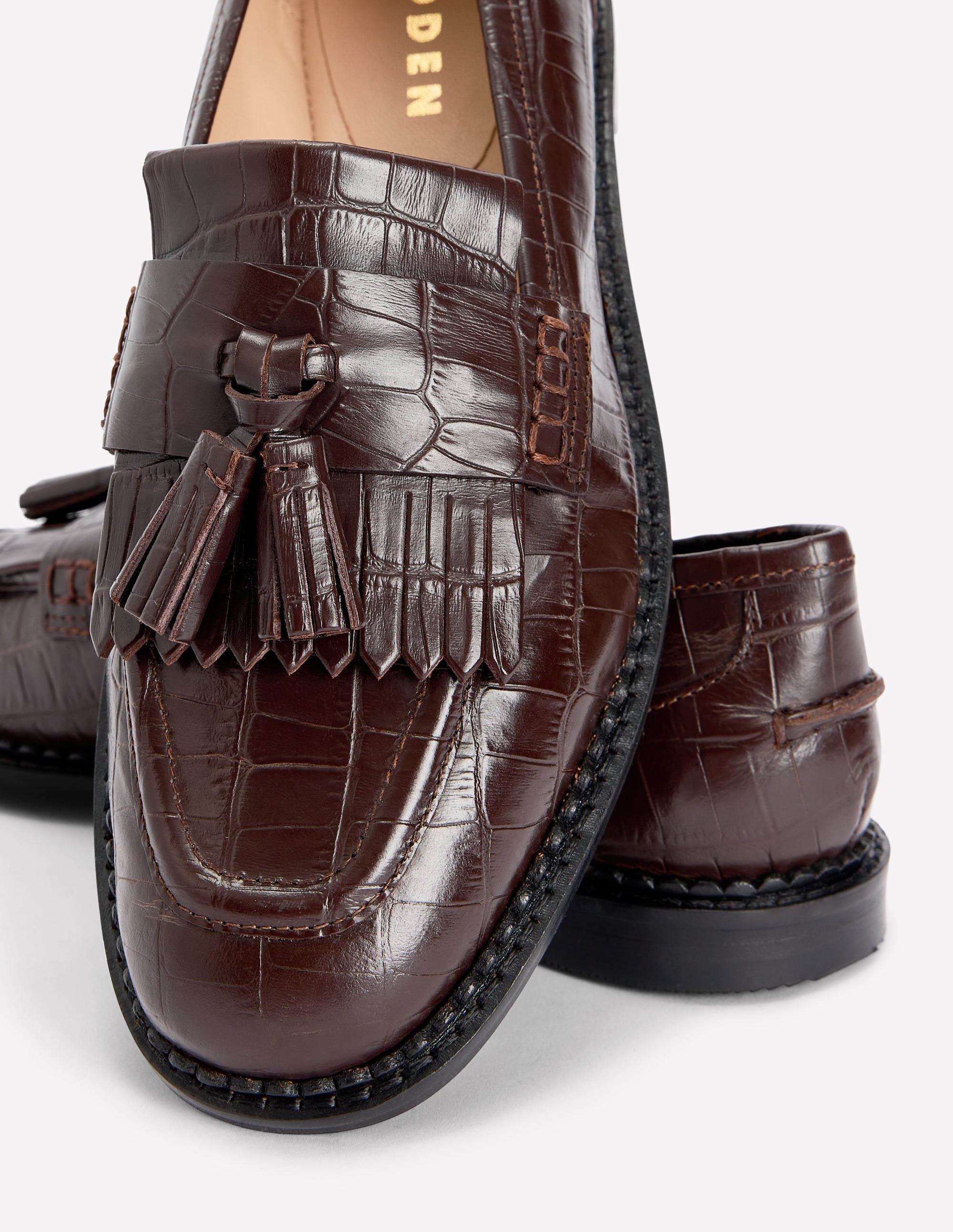 Nya Ghillie Flat Loafers-Chocolate Croc Embossed - Image 4