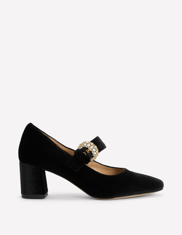 Buckle Strap Block Heels-Black Velvet