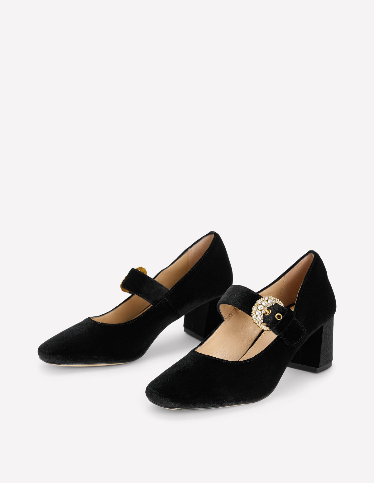 Buckle Strap Block Heels-Black Velvet-3