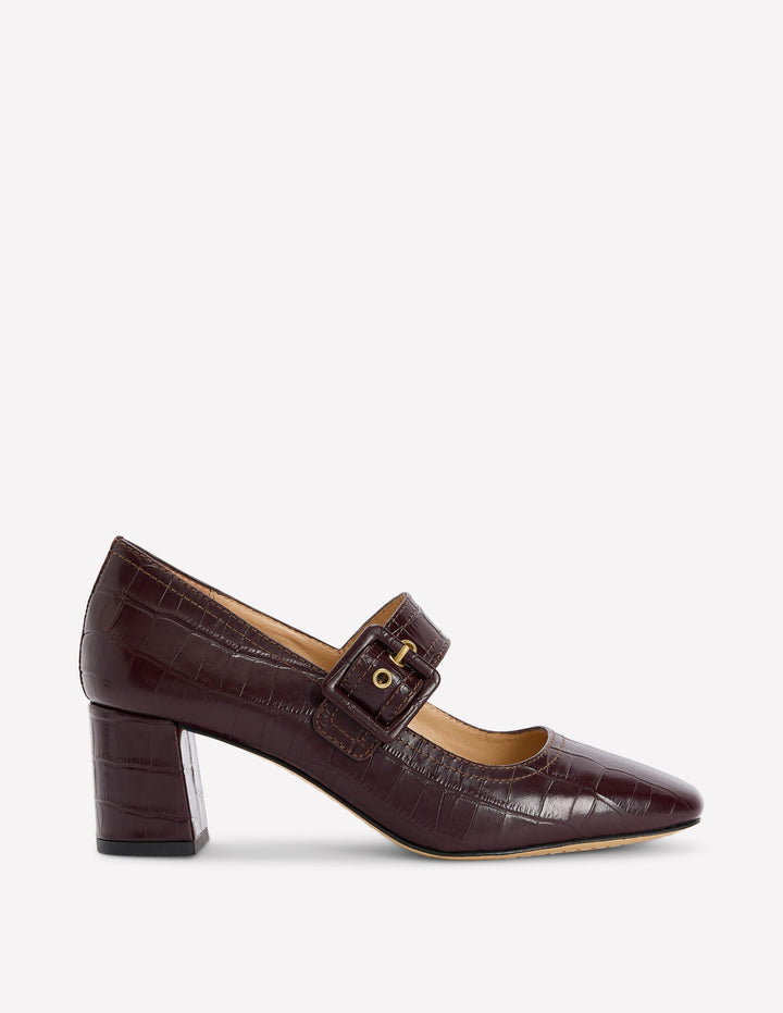 Buckle Strap Block Heels-Oxblood