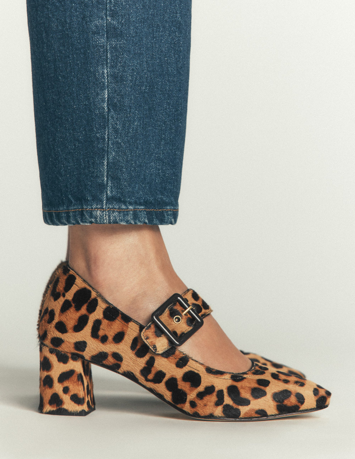 Buckle Strap Block Heels-Classic Leopard-2
