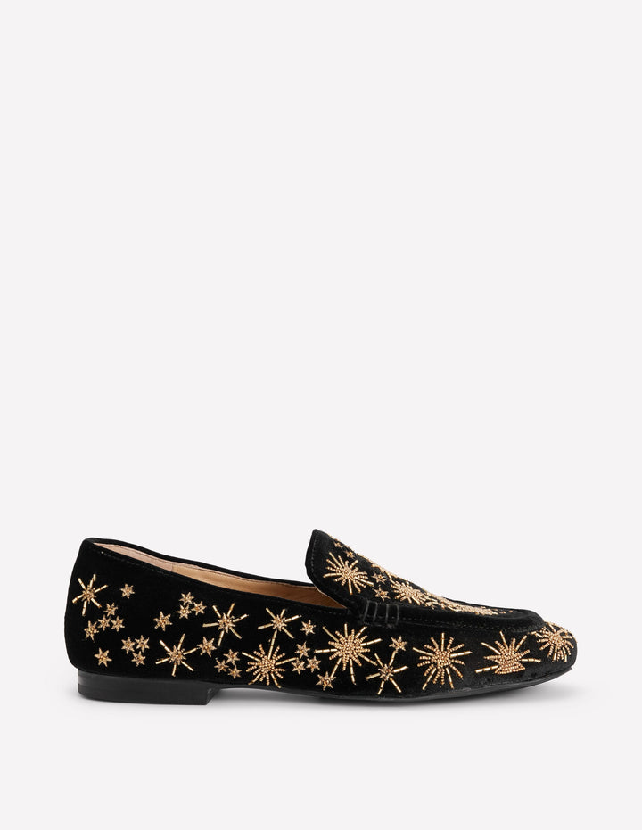 Dinah Embellished Loafers-Black, Gold Stars