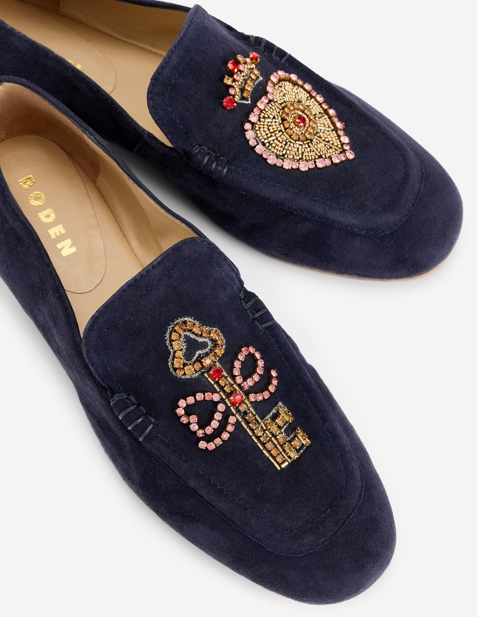 Dinah Embellished Loafers-Navy Heart and Key-4