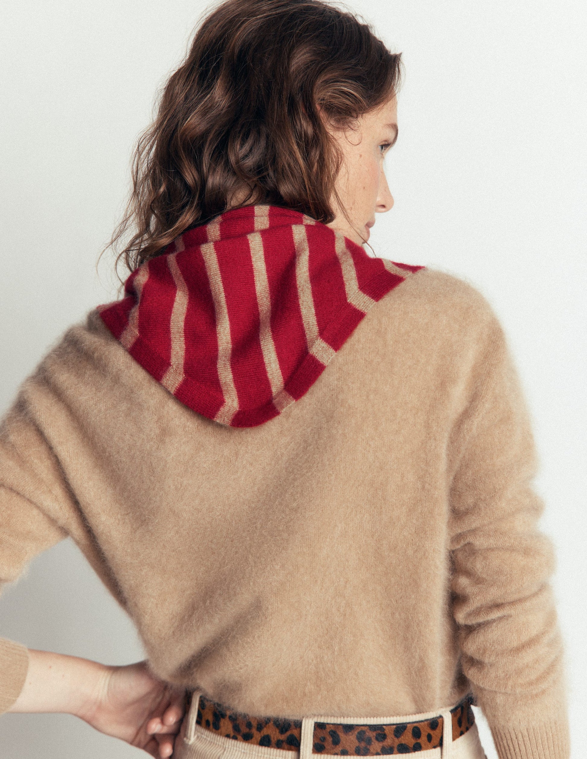 Cashmere Neckerchief-Poppy Red/ Camel Stripe-3