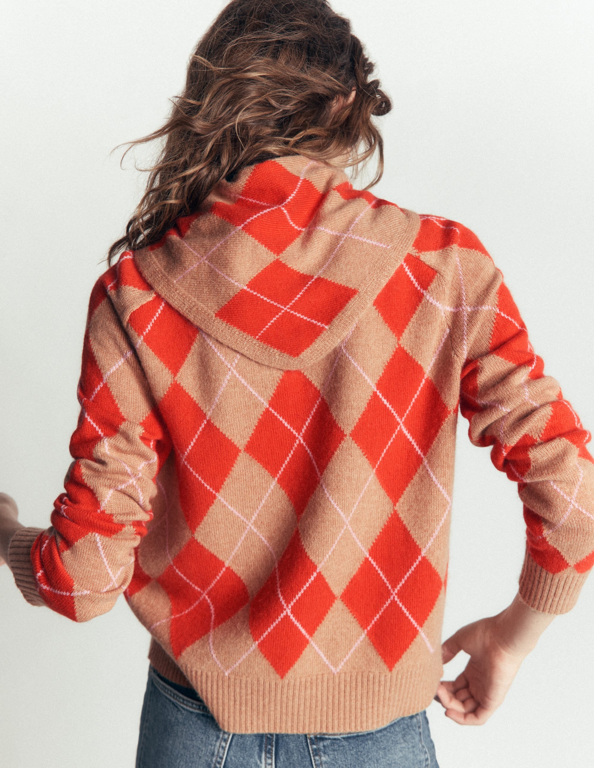 Alpaca Knitted Neckerchief-Camel and Fiesta Argyle - Image 3