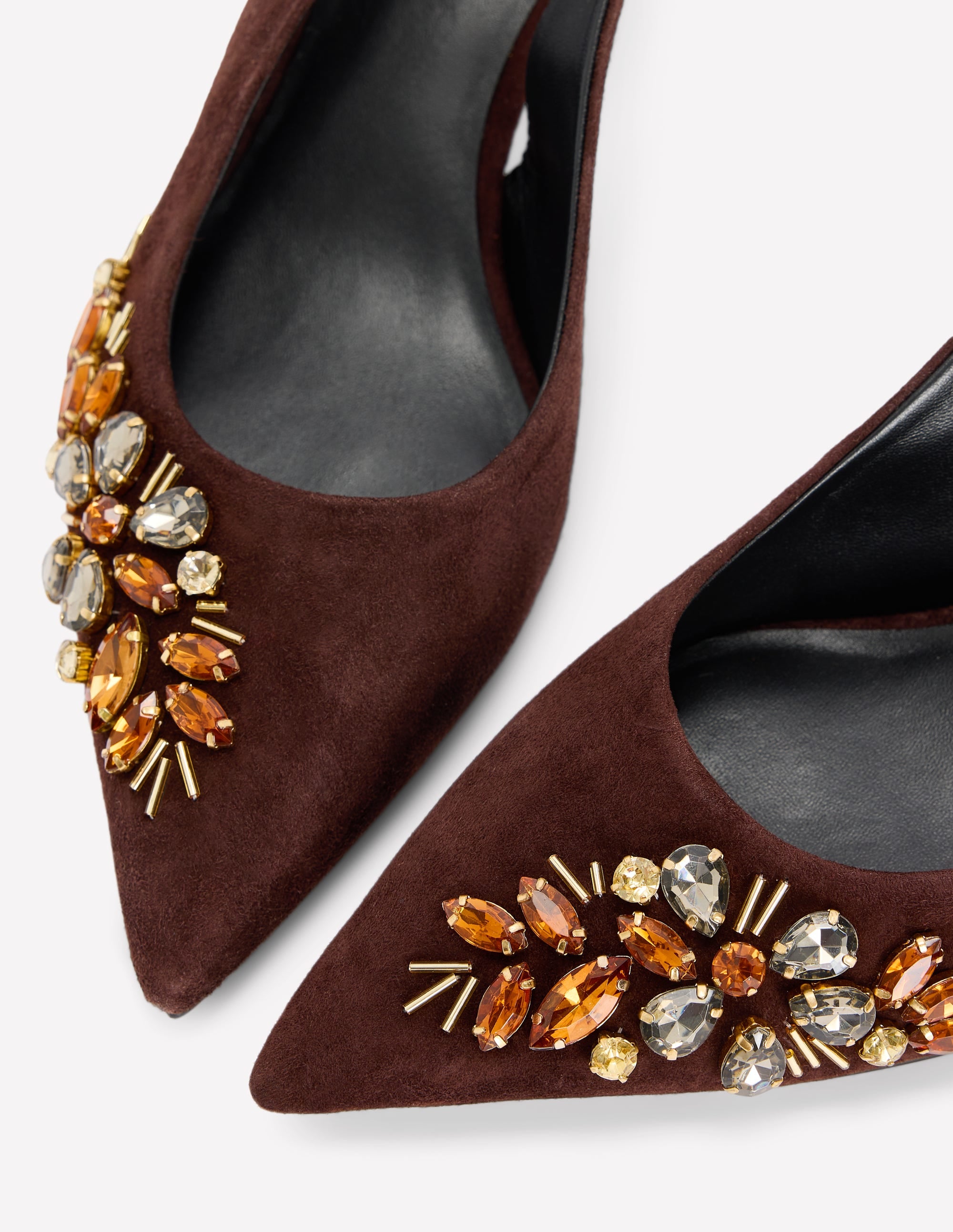 Hope Pointed Slingback Heels-Bitter Choc Embellished - Image 5
