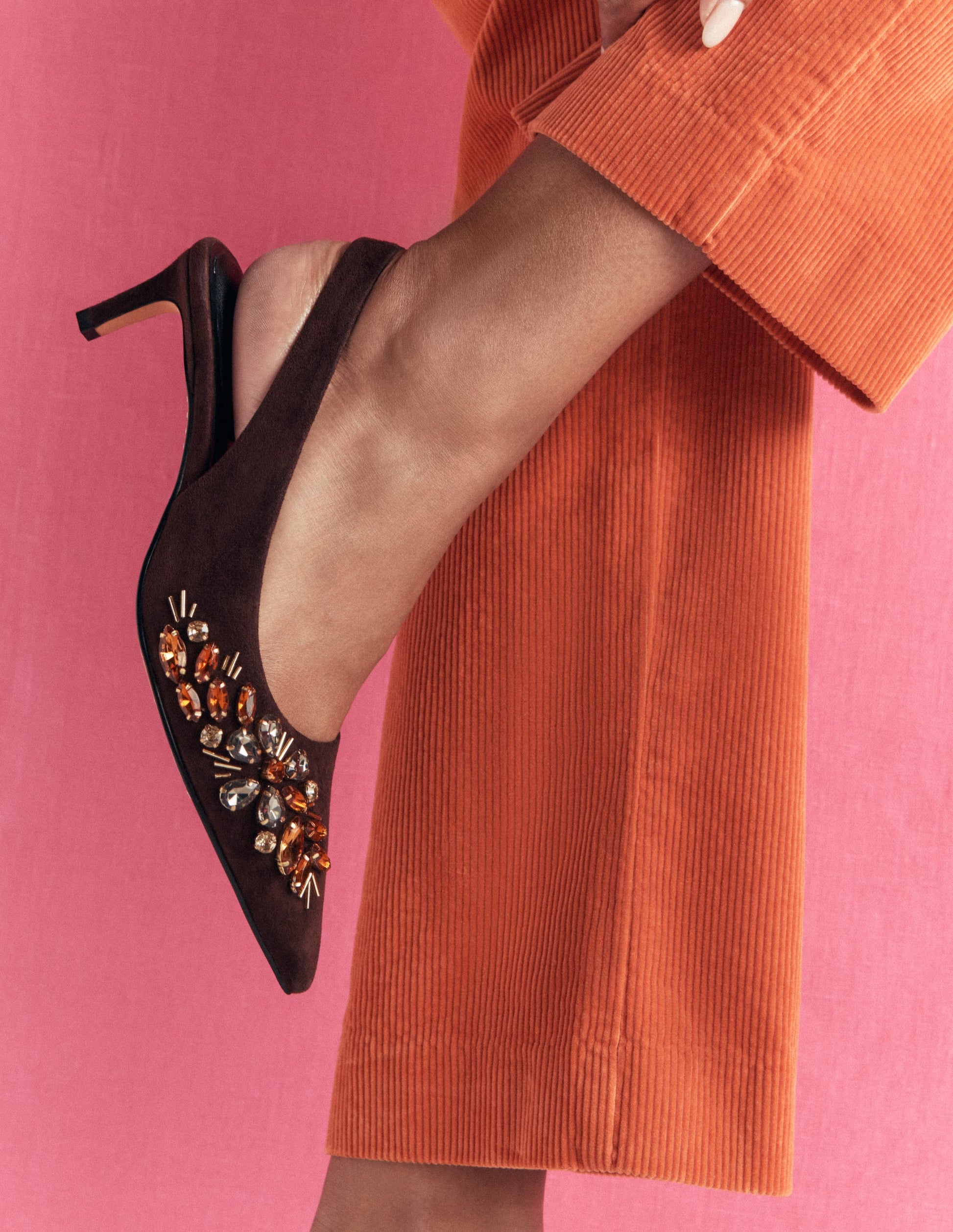 Hope Pointed Slingback Heels-Bitter Choc Embellished-2