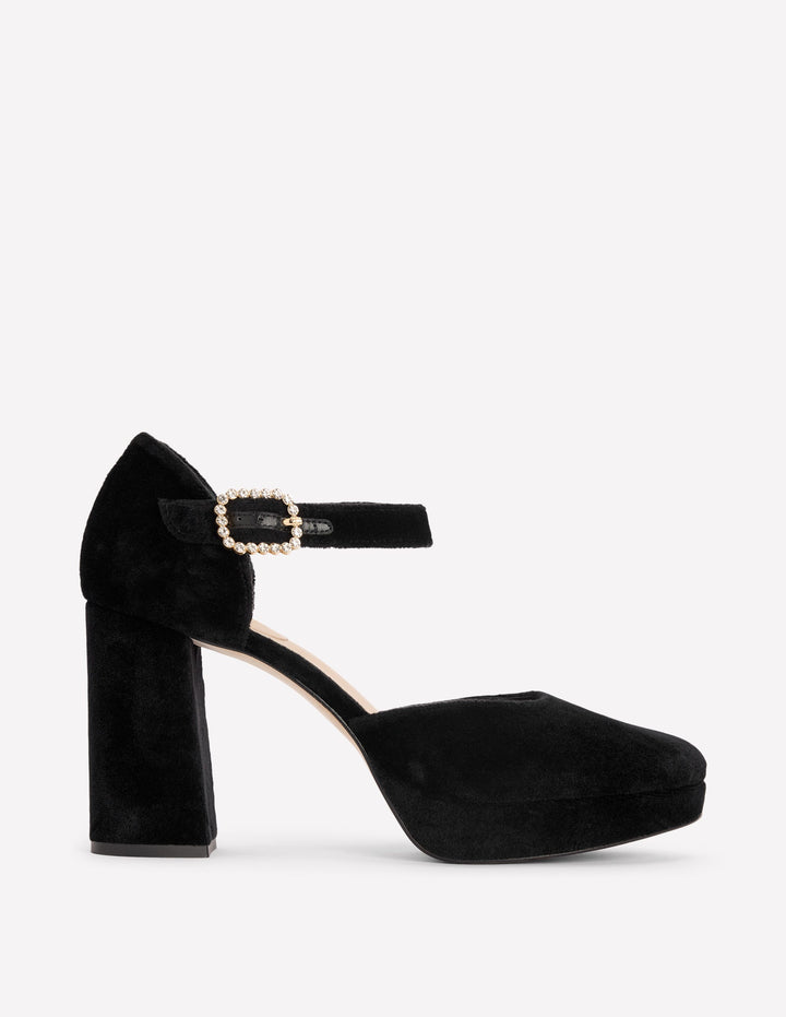 Jewelled Buckle Platform Heels-Black