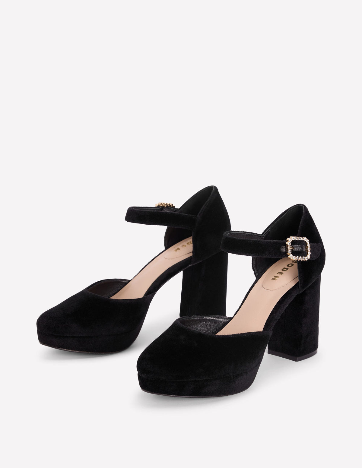 Jewelled Buckle Platform Heels-Black - Image 3