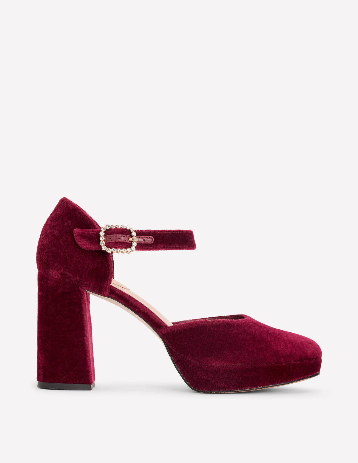 Jewelled Buckle Platform Heels-Dark Cherry - Image 1