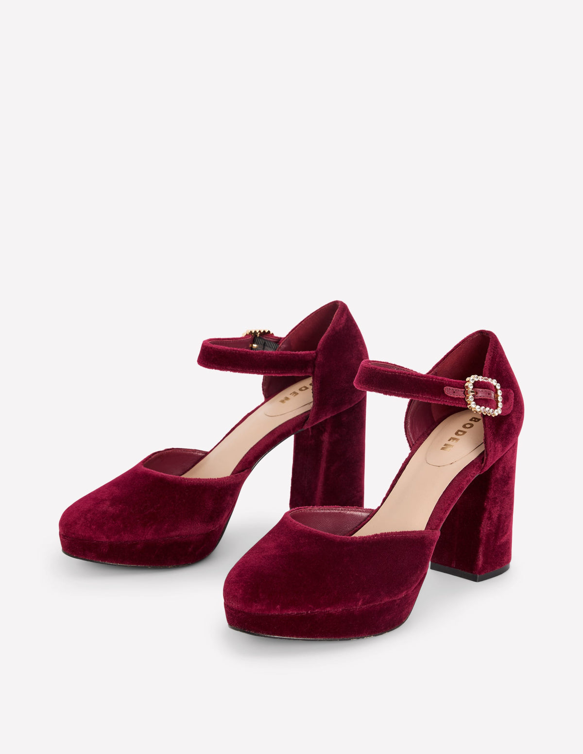 Jewelled Buckle Platform Heels-Dark Cherry - Image 3