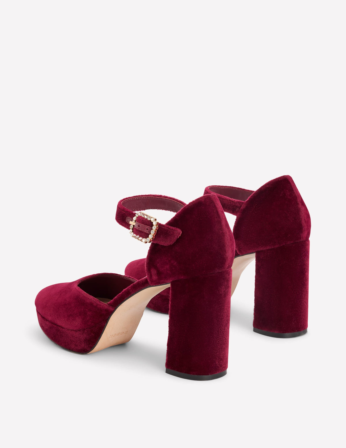 Jewelled Buckle Platform Heels-Dark Cherry - Image 5