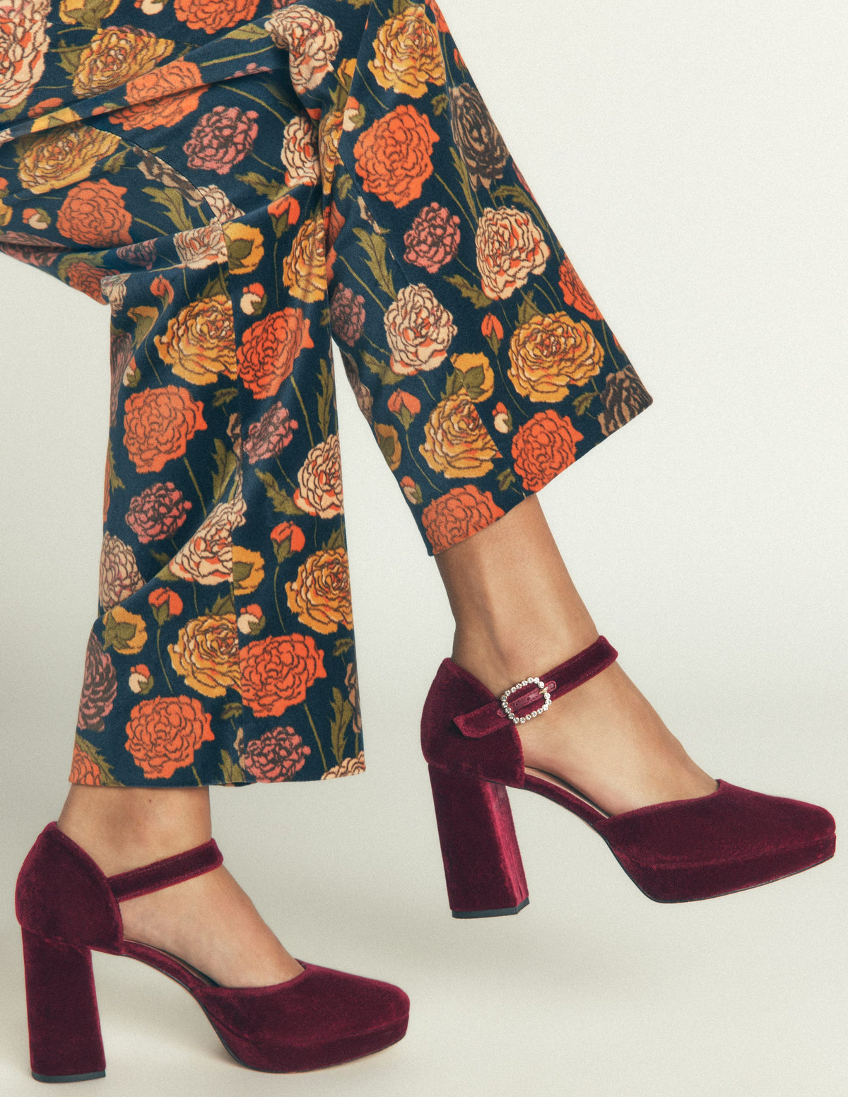 Jewelled Buckle Platform Heels-Dark Cherry - Image 2