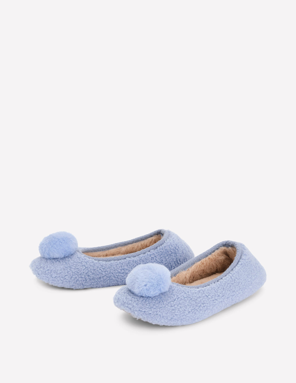Borg Pompom Slippers-Blue - Image 3