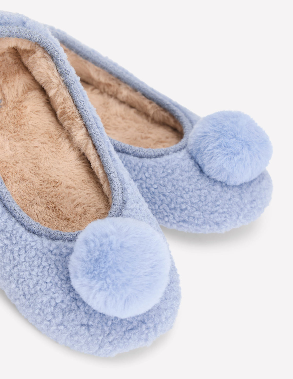 Borg Pompom Slippers-Blue - Image 4