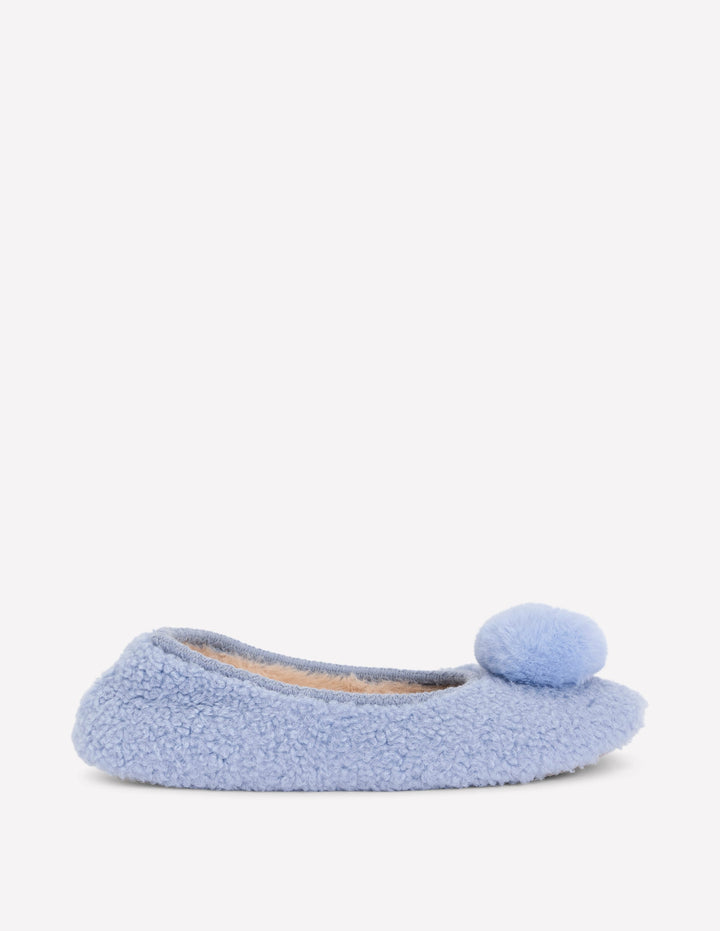 Borg Pompom Slippers-Blue