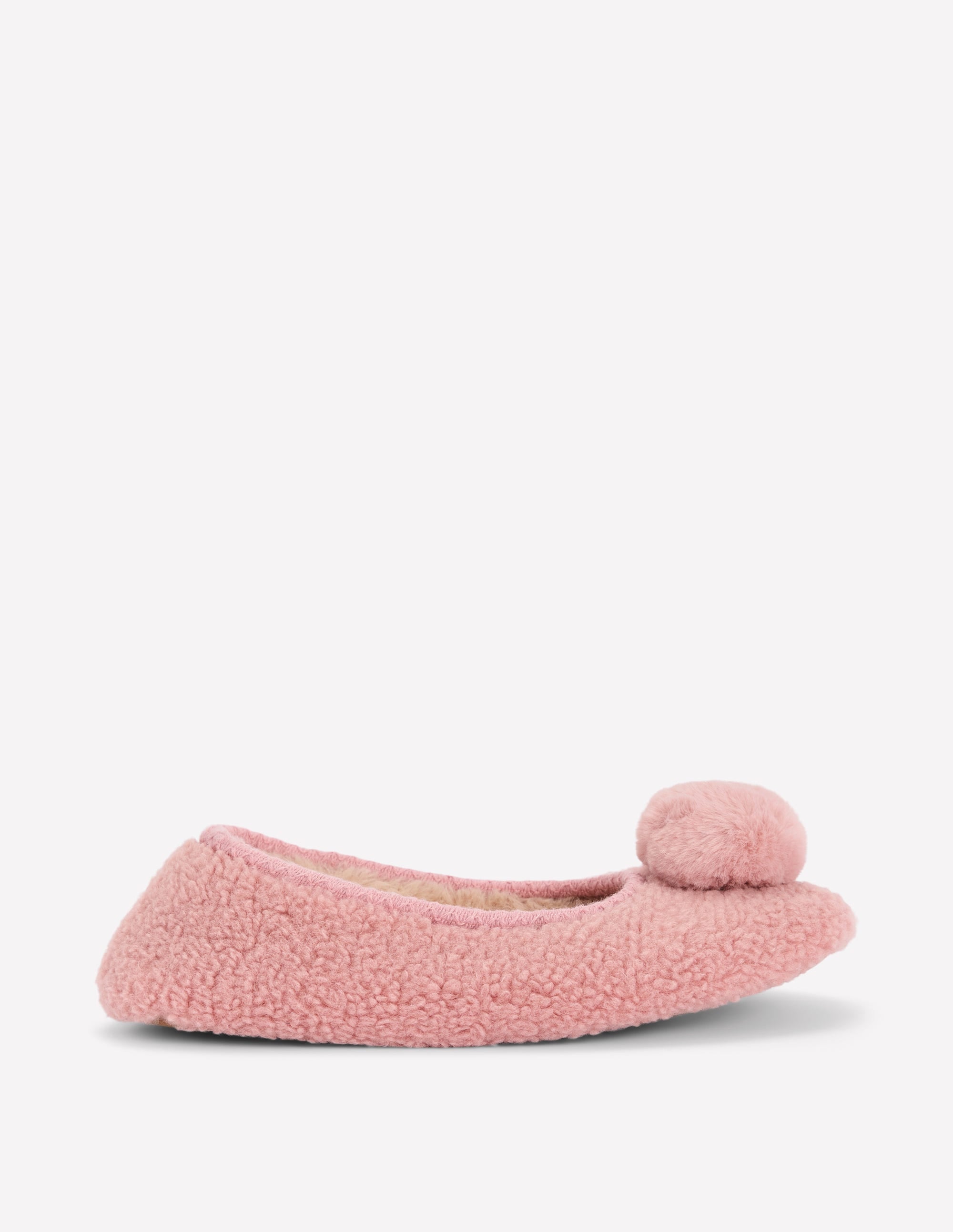 Borg Pompom Slippers-Pink - Image 1