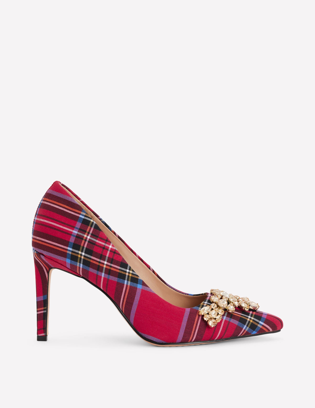 Embellished Court Shoes-Red Tartan - Image 1