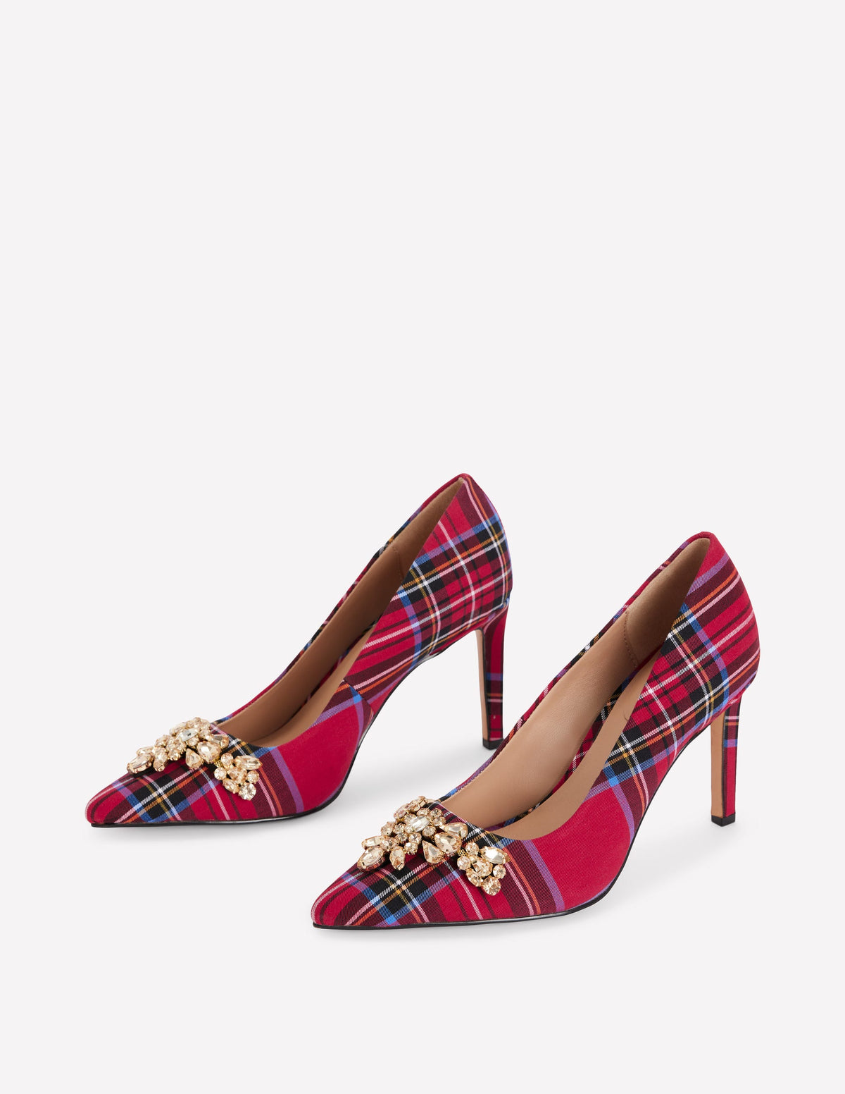 Embellished Court Shoes-Red Tartan-3