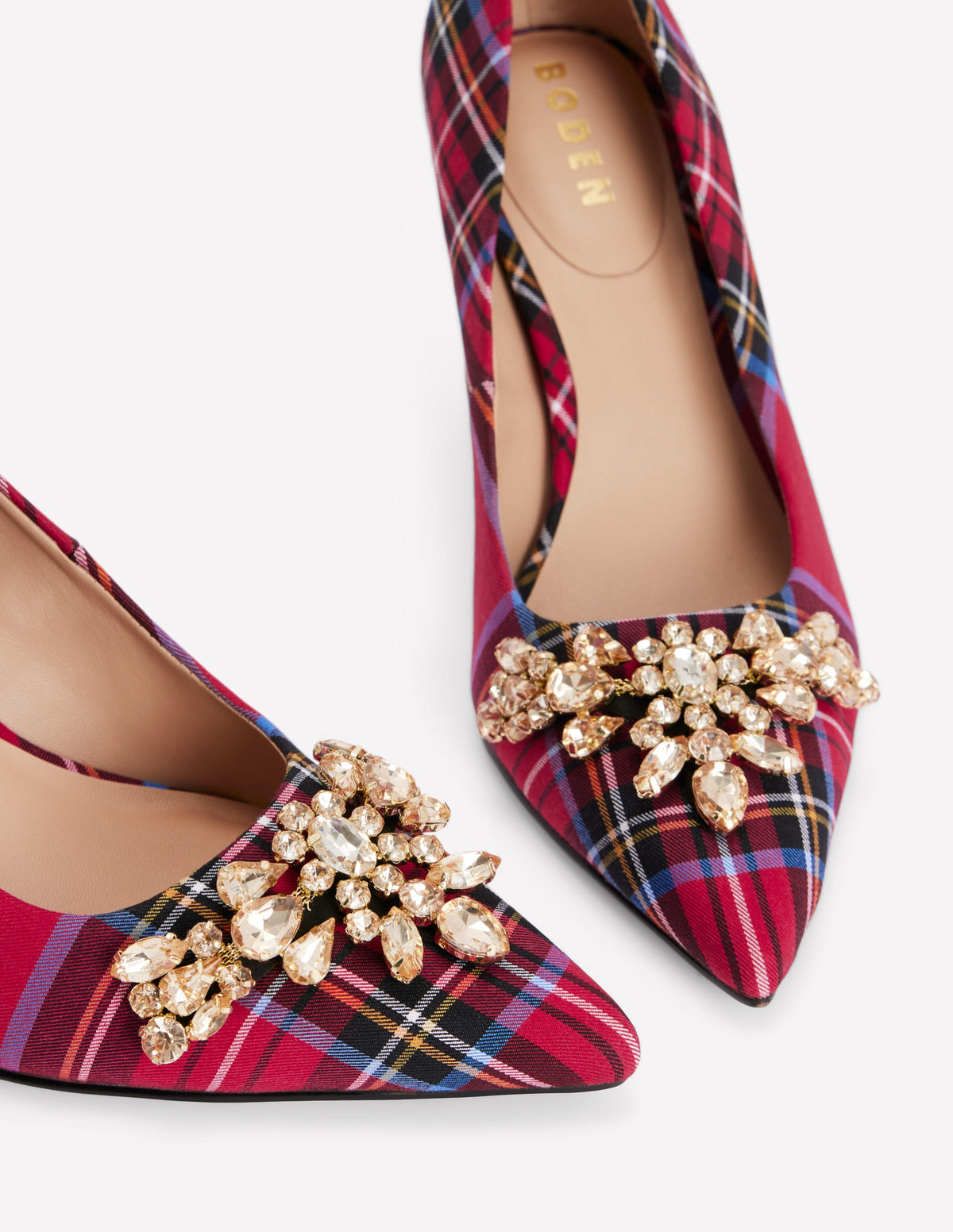 Embellished Court Shoes-Red Tartan - Image 4