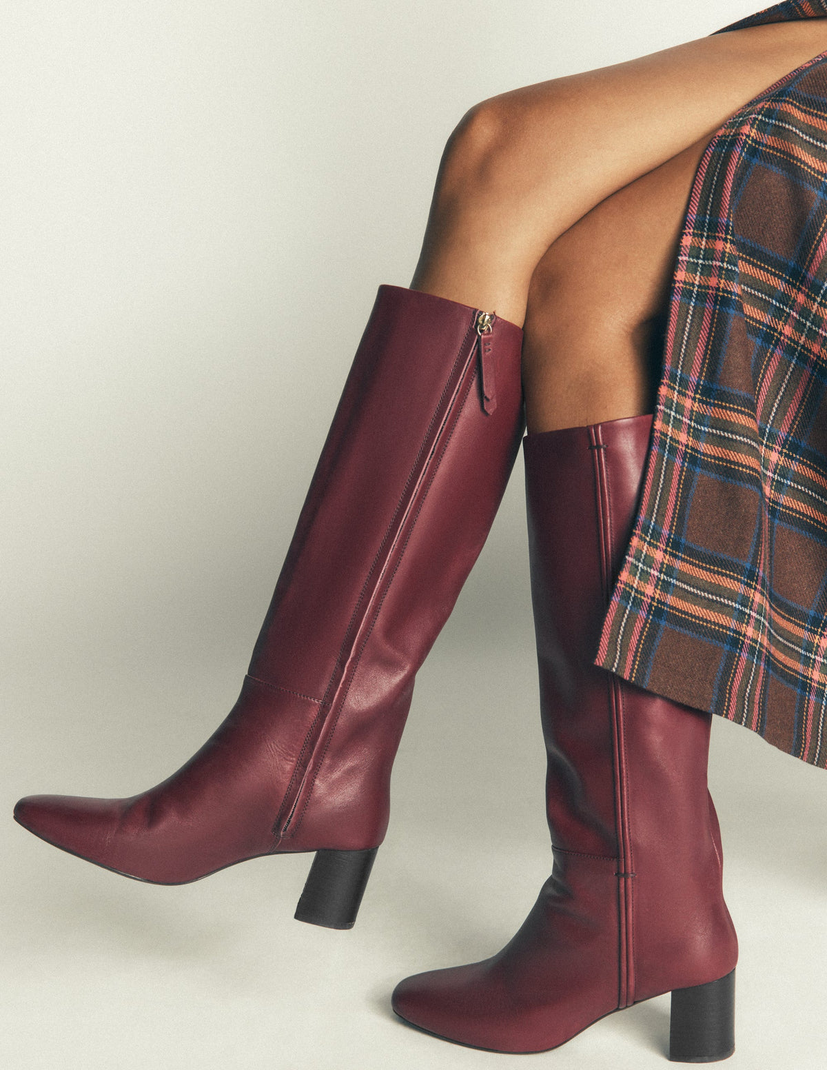 Seam Detail Knee Boots-Dark Burgundy - Image 2