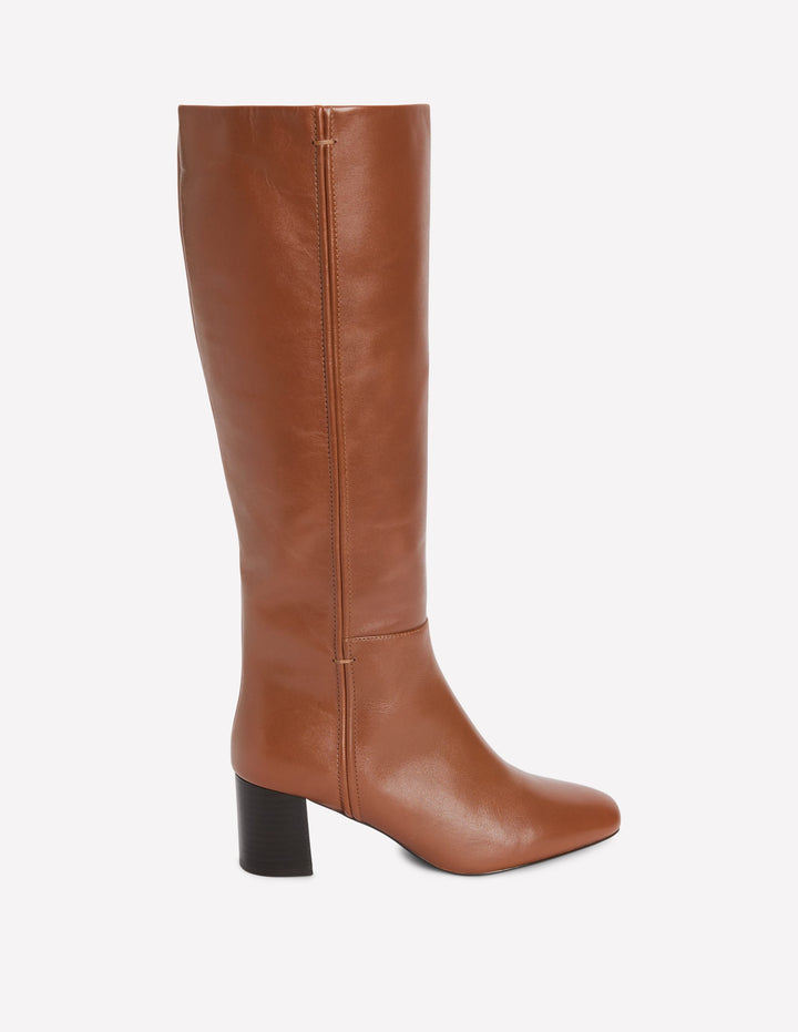 Seam Detail Knee Boots-Tan Leather