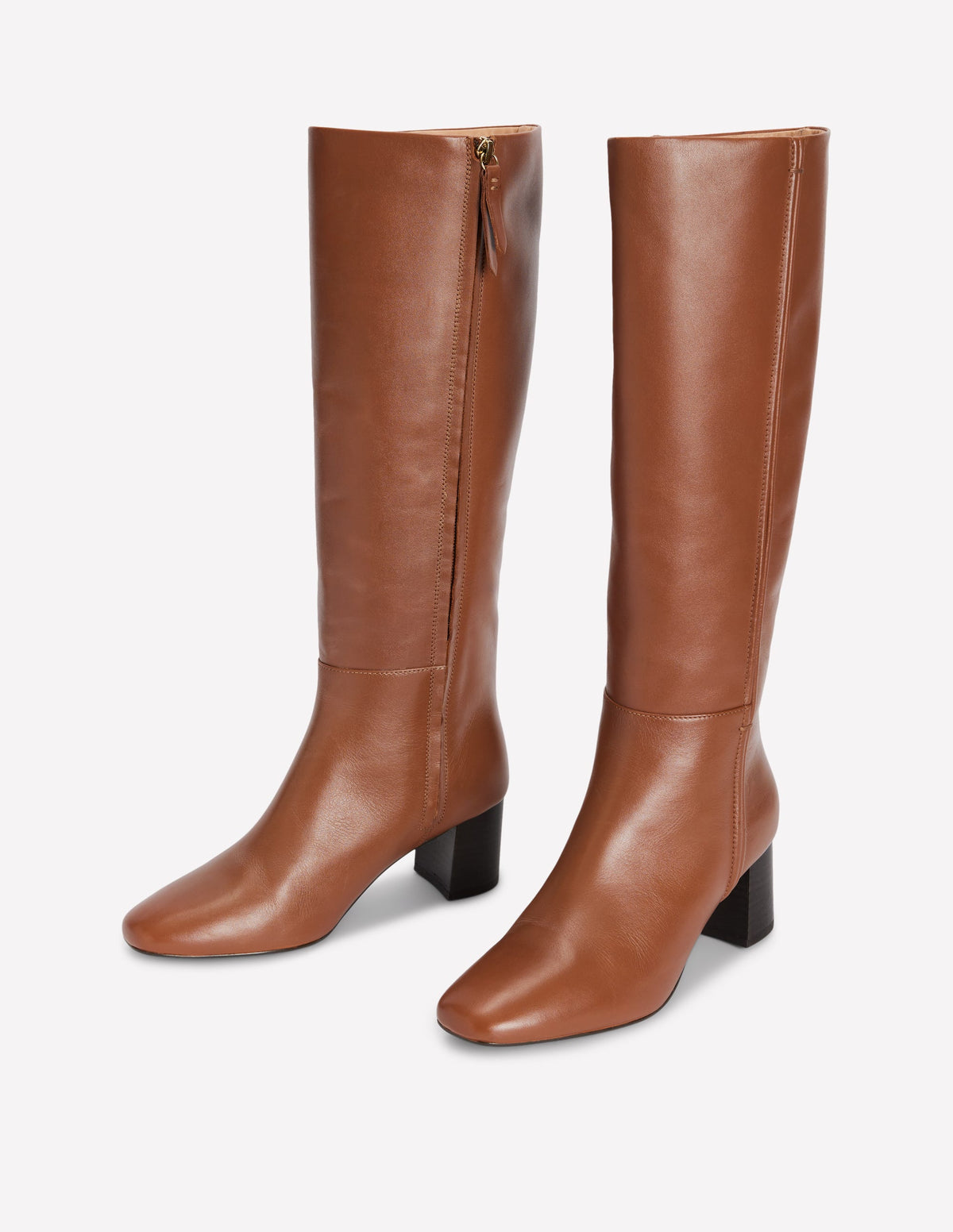 Seam Detail Knee Boots-Tan Leather - Image 3