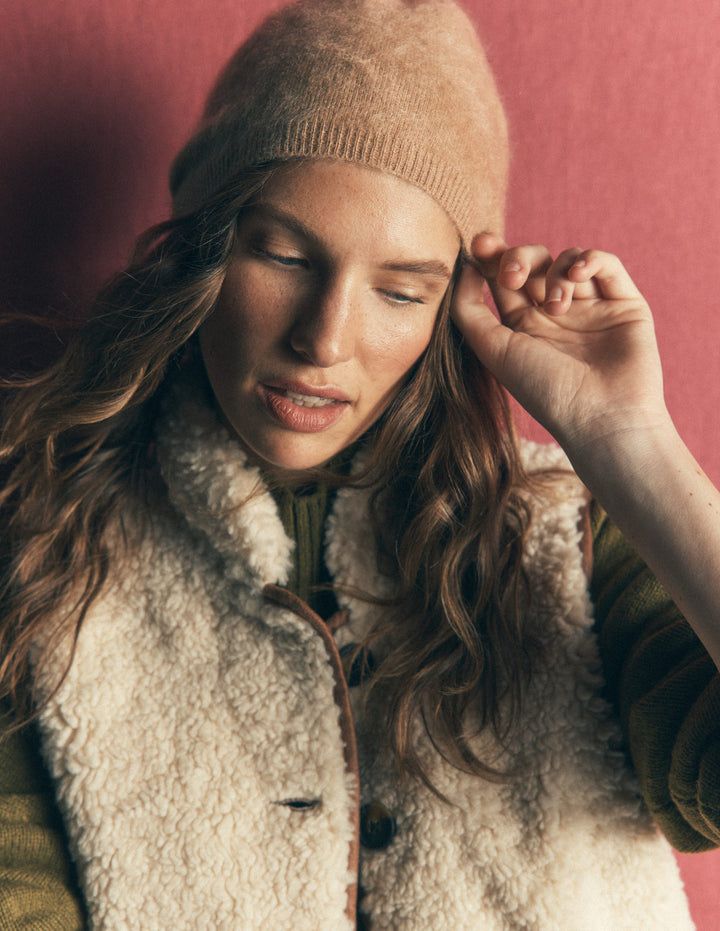 Brushed Cashmere Beanie-Camel