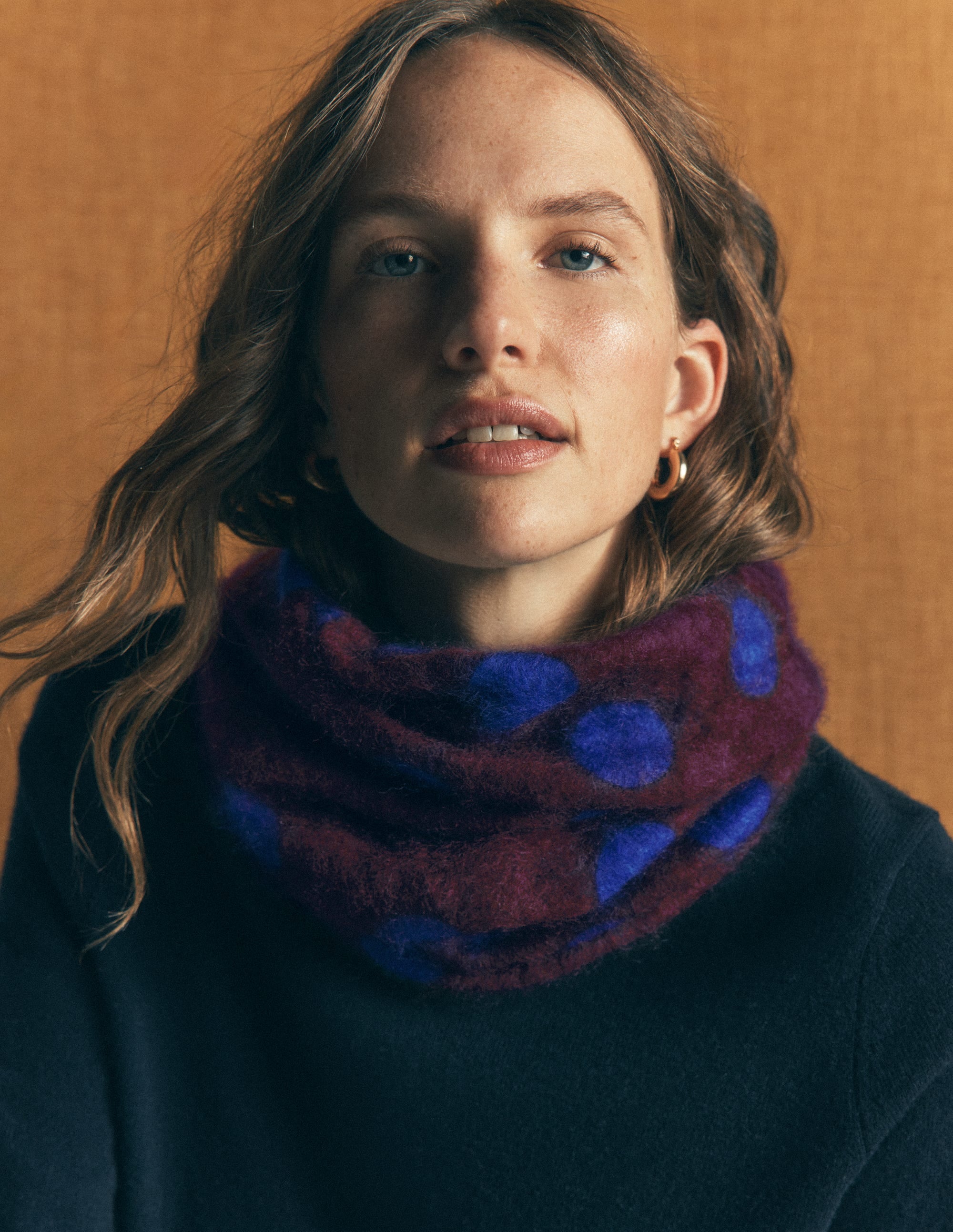 Brushed Cashmere Snood - Dark Cherry, Blue Spot | Boden USA