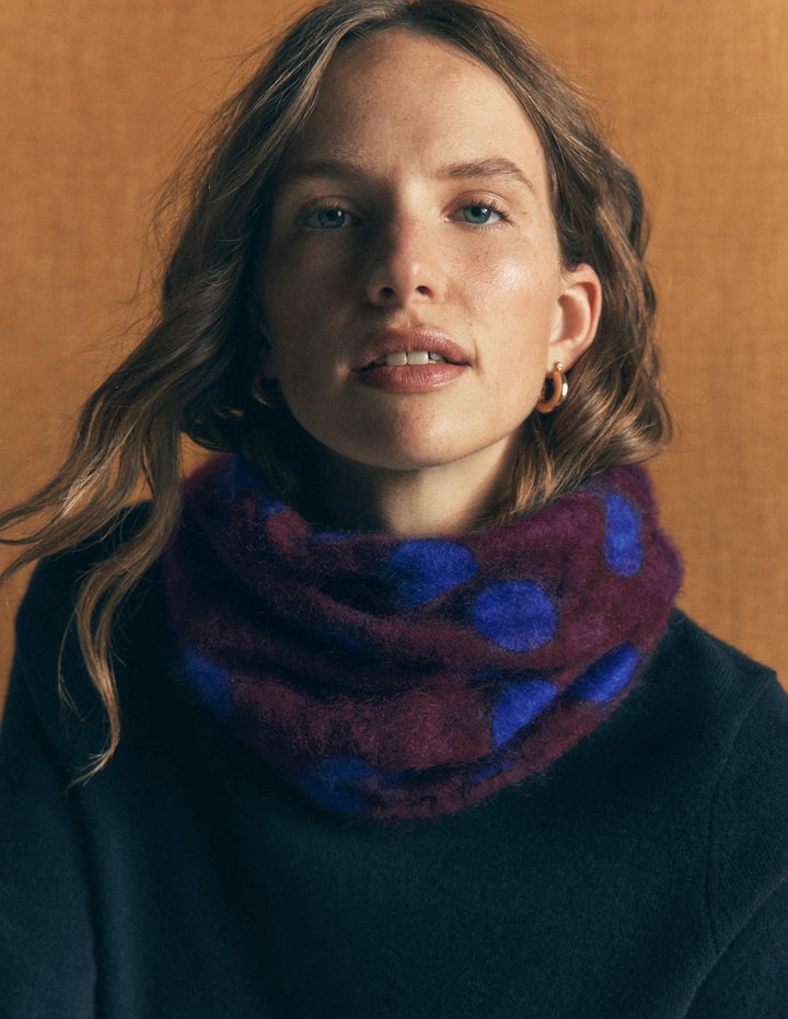Brushed Cashmere Snood-Dark Cherry, Blue Spot