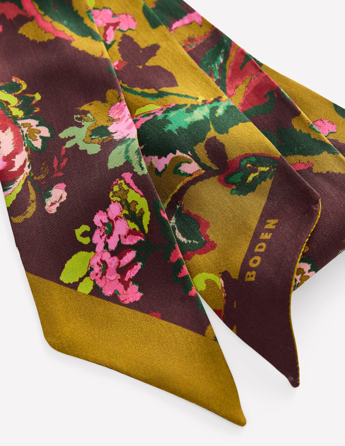 Octavia Skinny Silk Scarf-Green and Brown Paisley-3