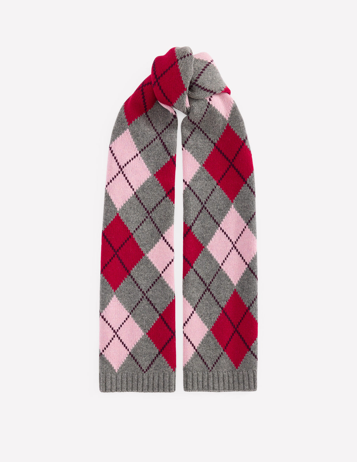 Knit Scarf-Charcoal, Red and Pink Argyle - Image 1